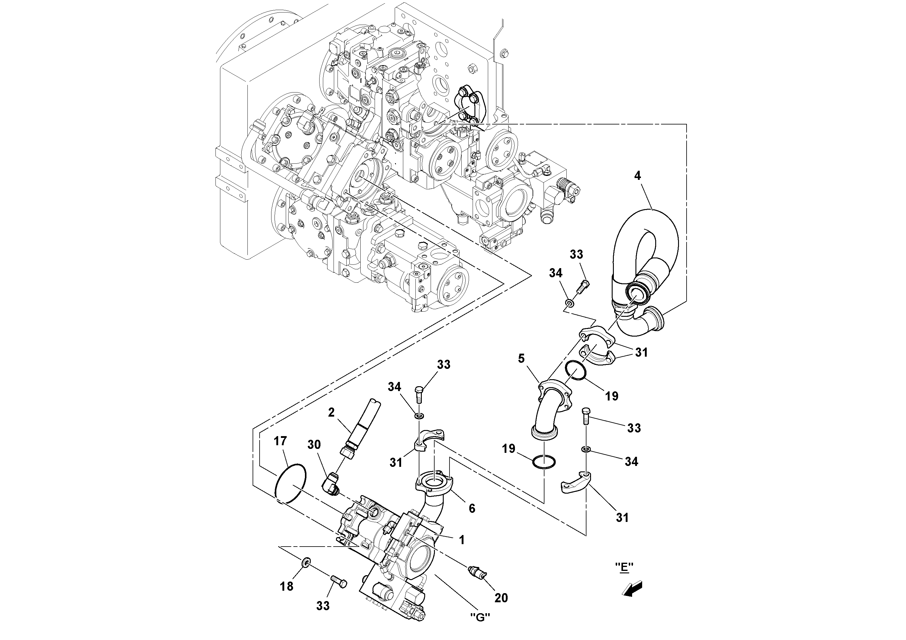 Схема запчастей Volvo PF6160 - 105980 Mixer Tub Hydraulic Installation PF6160/PF6170