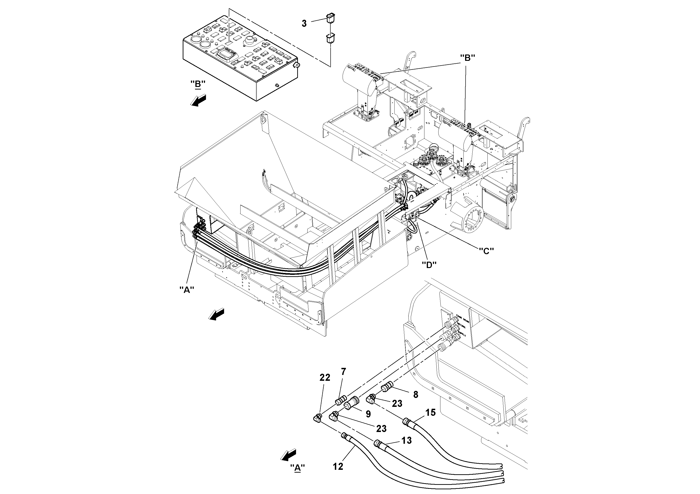 Схема запчастей Volvo PF6160 - 94086 Mixer Tub Hydraulic Installation PF6160/PF6170