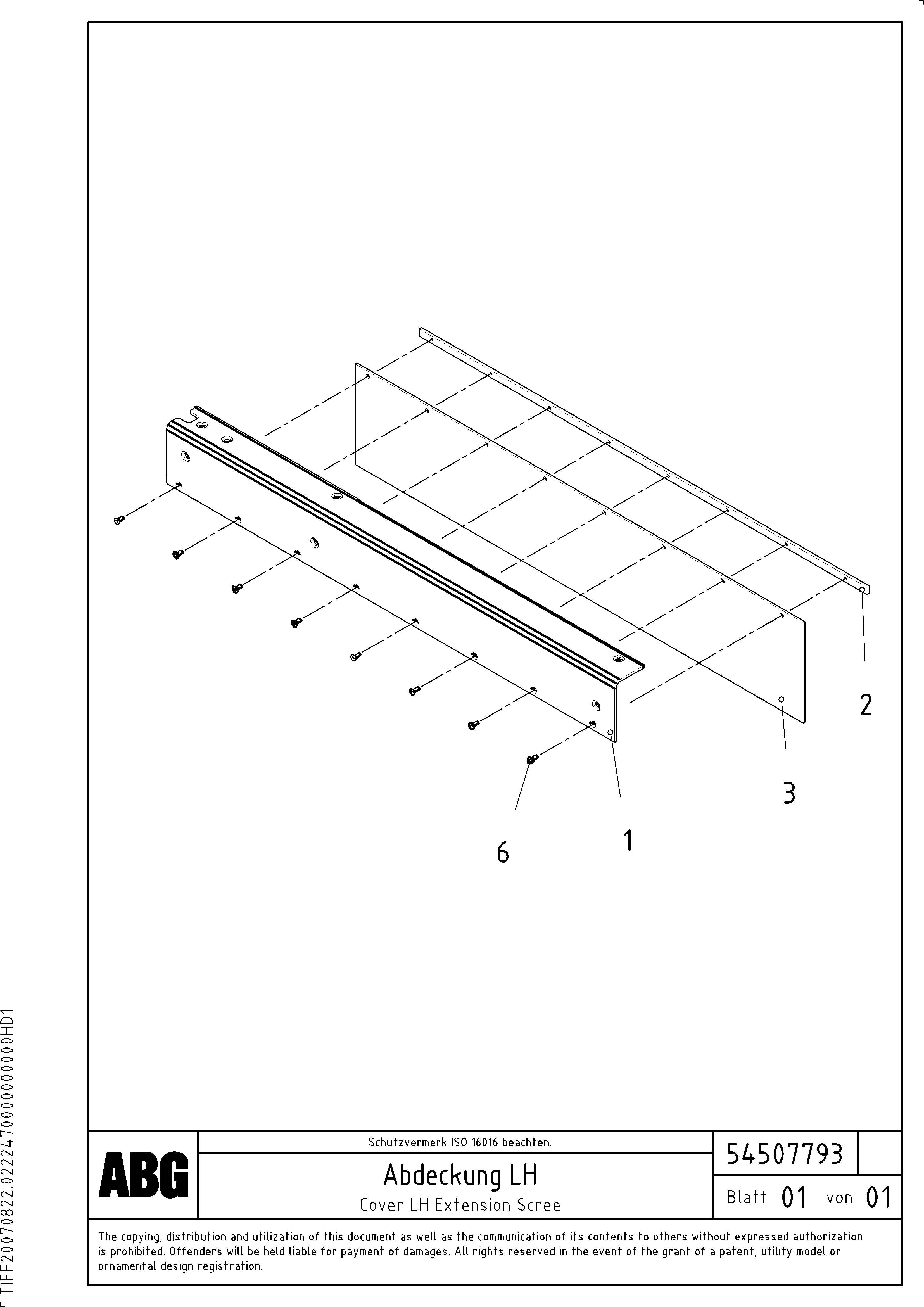 Схема запчастей Volvo PF6160 - 94585 Screed cover for extandable screed OMNI 1001 ATT. SCREEDS 3,0 - 9,0M PF6110 PF6160/PF6170