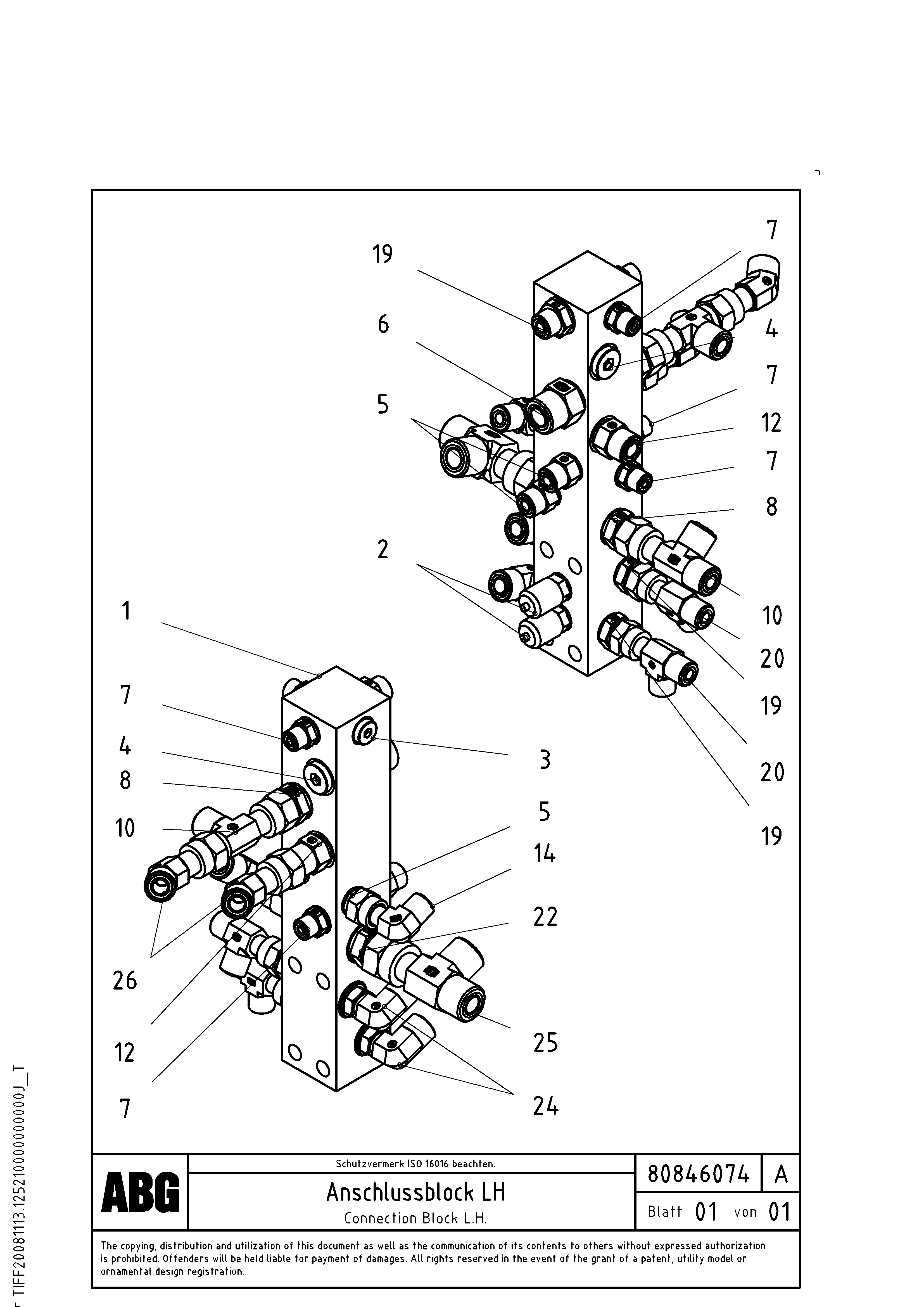 Схема запчастей Volvo PF6160 - 94366 Connection block on basic screed OMNI 1001 ATT. SCREEDS 3,0 - 9,0M PF6110 PF6160/PF6170