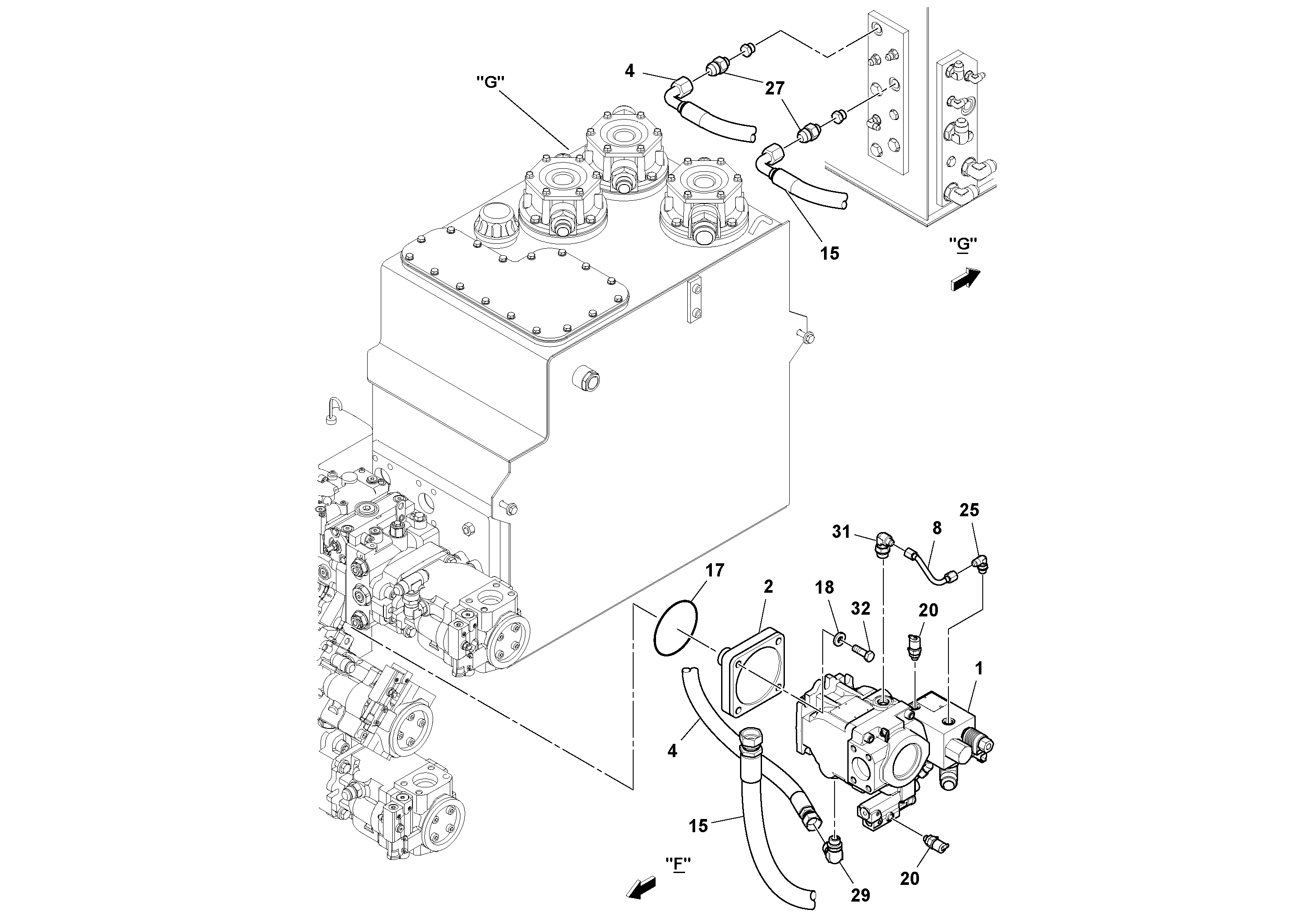 Схема запчастей Volvo PF6160 - 96325 Mixer Tub Hydraulic Installation PF6160/PF6170