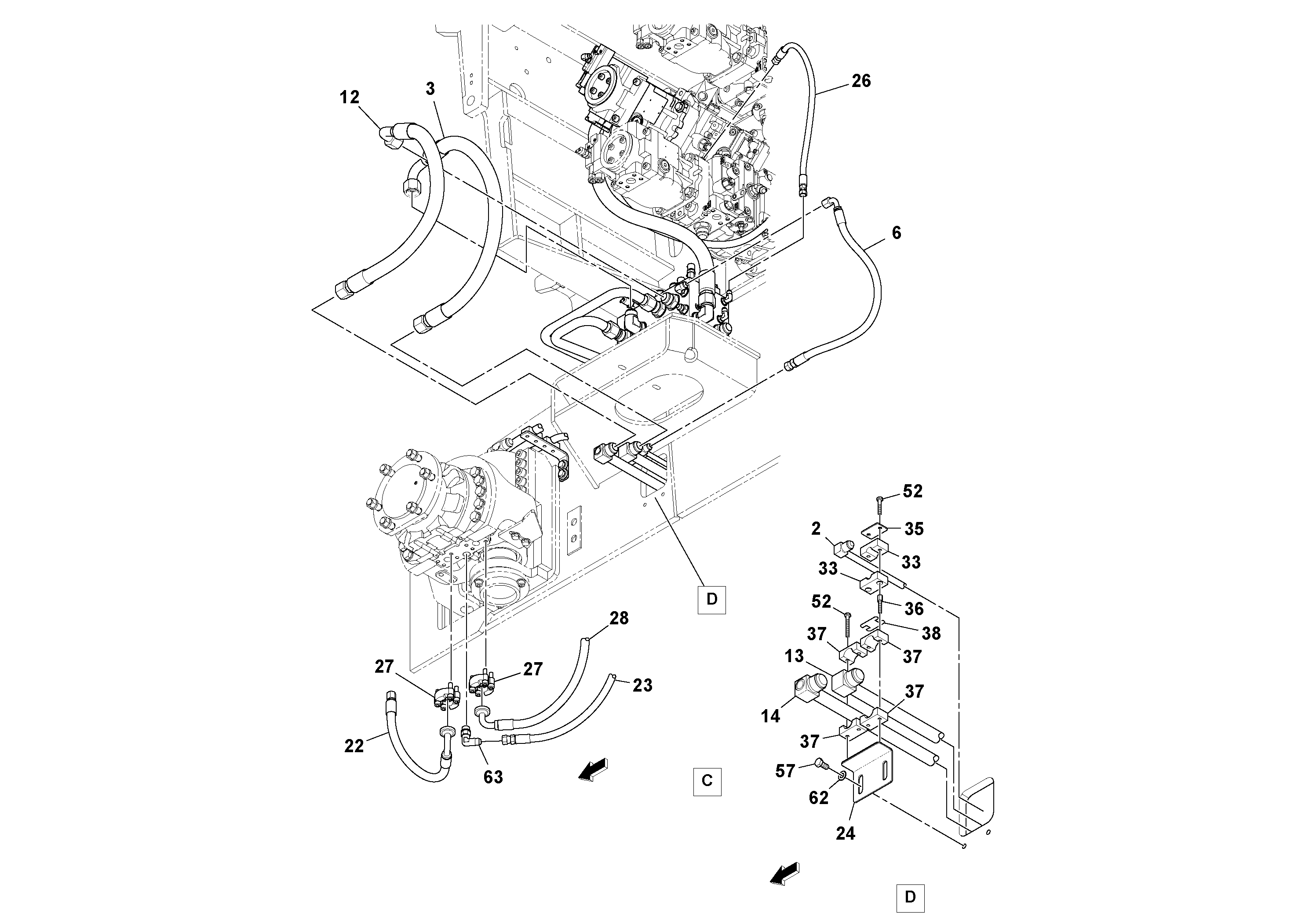 Схема запчастей Volvo PF6160 - 98106 Fwa Hydraulic Installation PF6160/PF6170