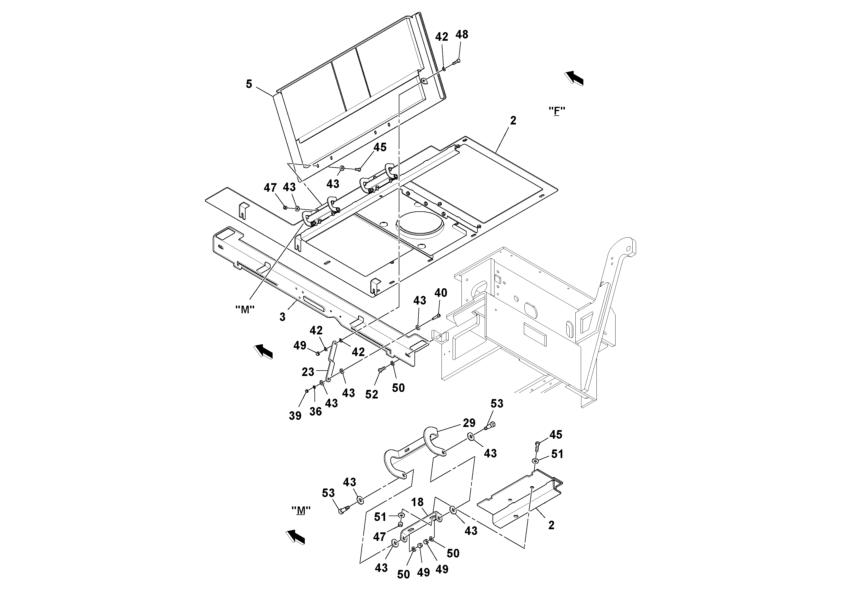 Схема запчастей Volvo PF6160 - 106254 Hood And Deck Installation PF6160/PF6170