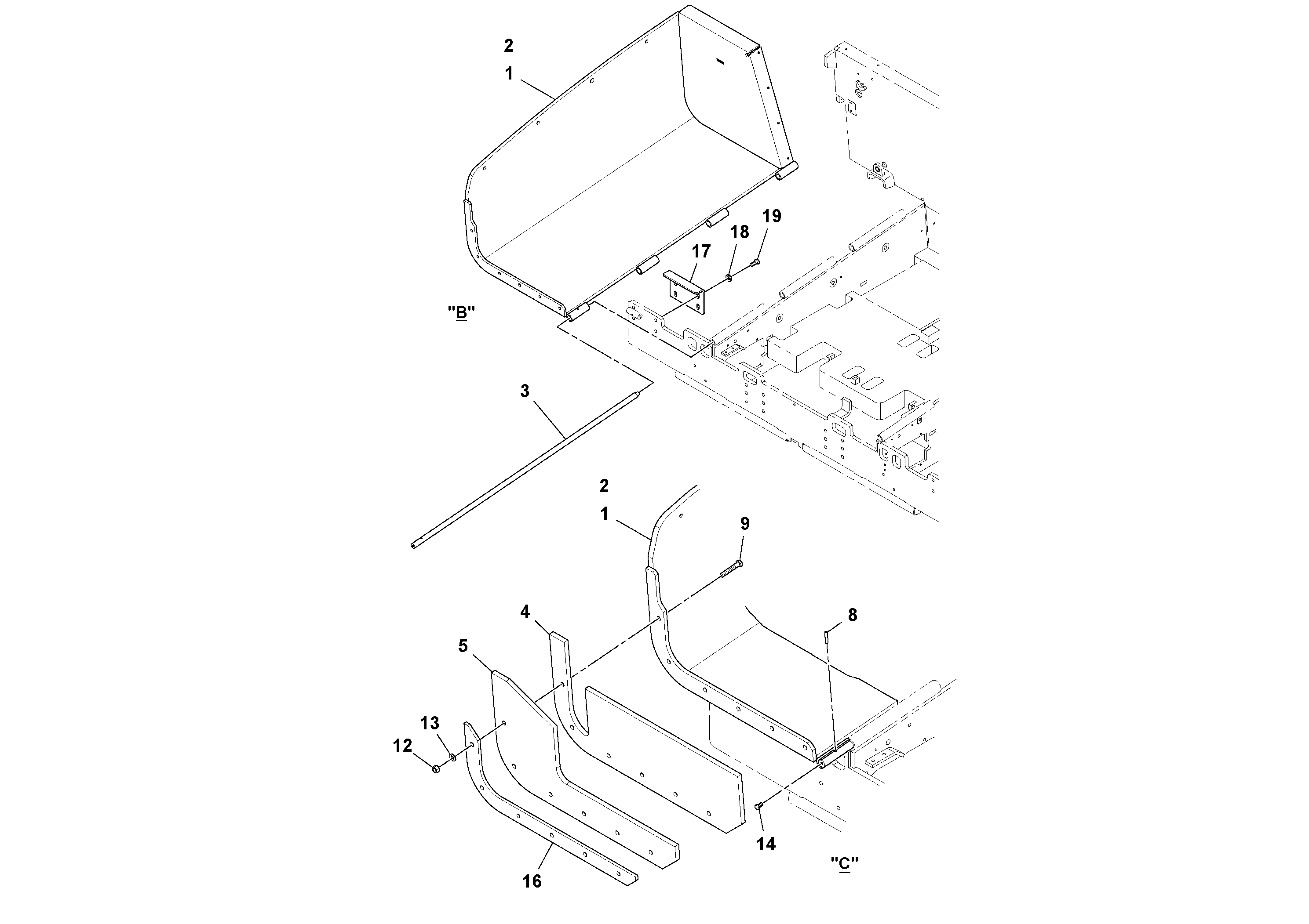 Схема запчастей Volvo PF6170 - 93969 Hopper Installation PF6160/PF6170