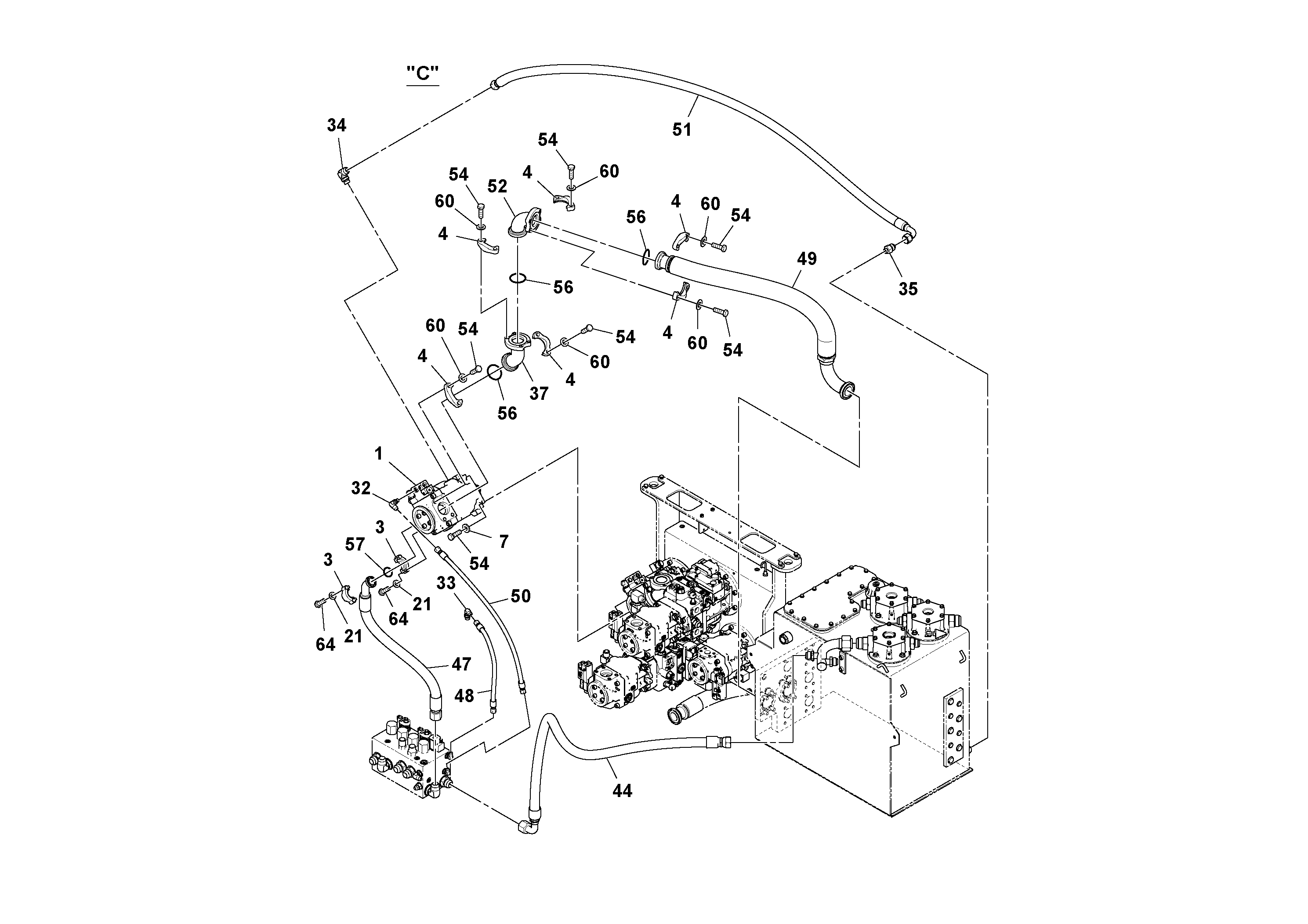 Схема запчастей Volvo PF6170 - 106865 Fwa Hydraulic Installation PF6160/PF6170
