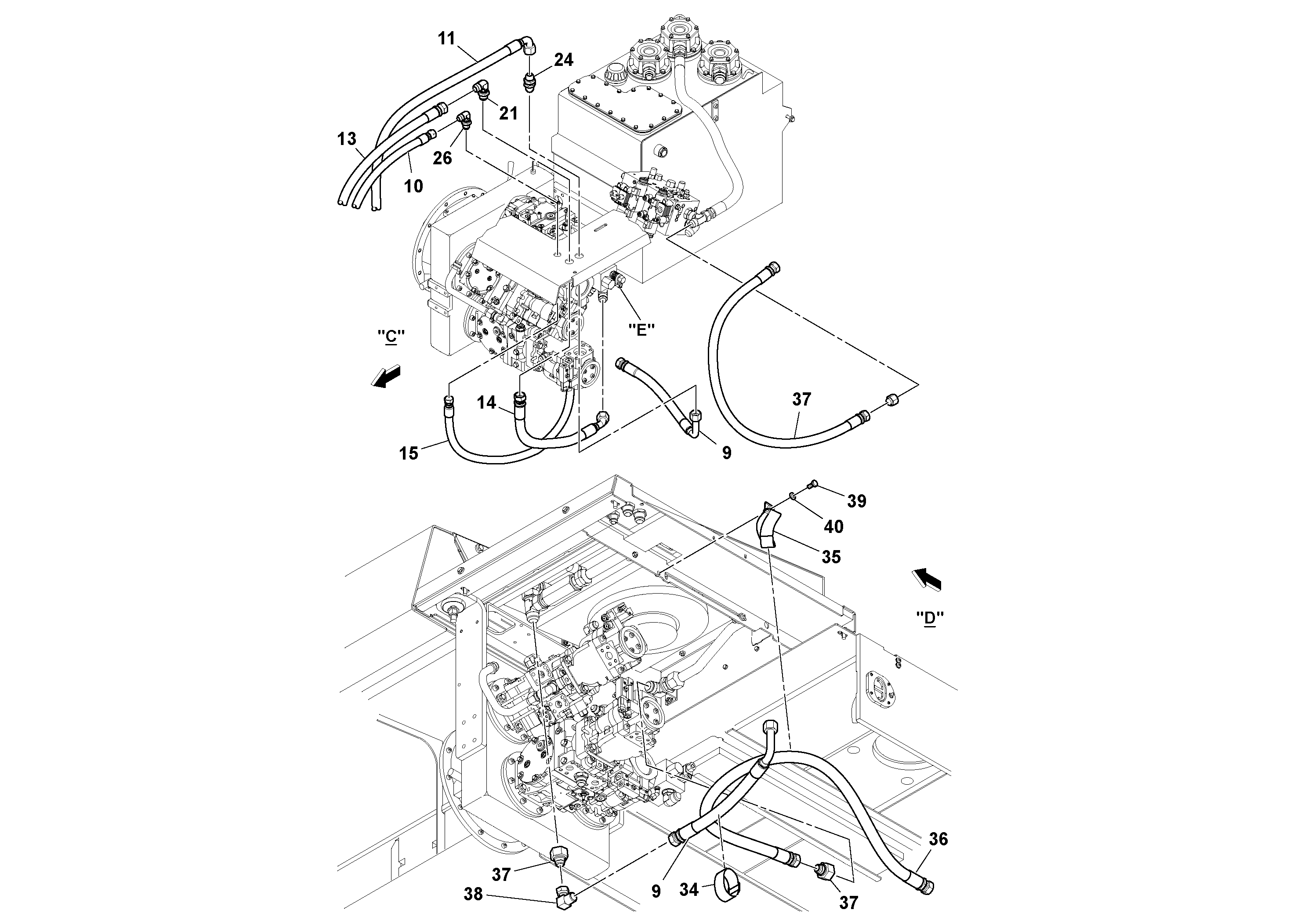 Схема запчастей Volvo PF6170 - 99838 Mixer Tub Hydraulic Installation PF6160/PF6170