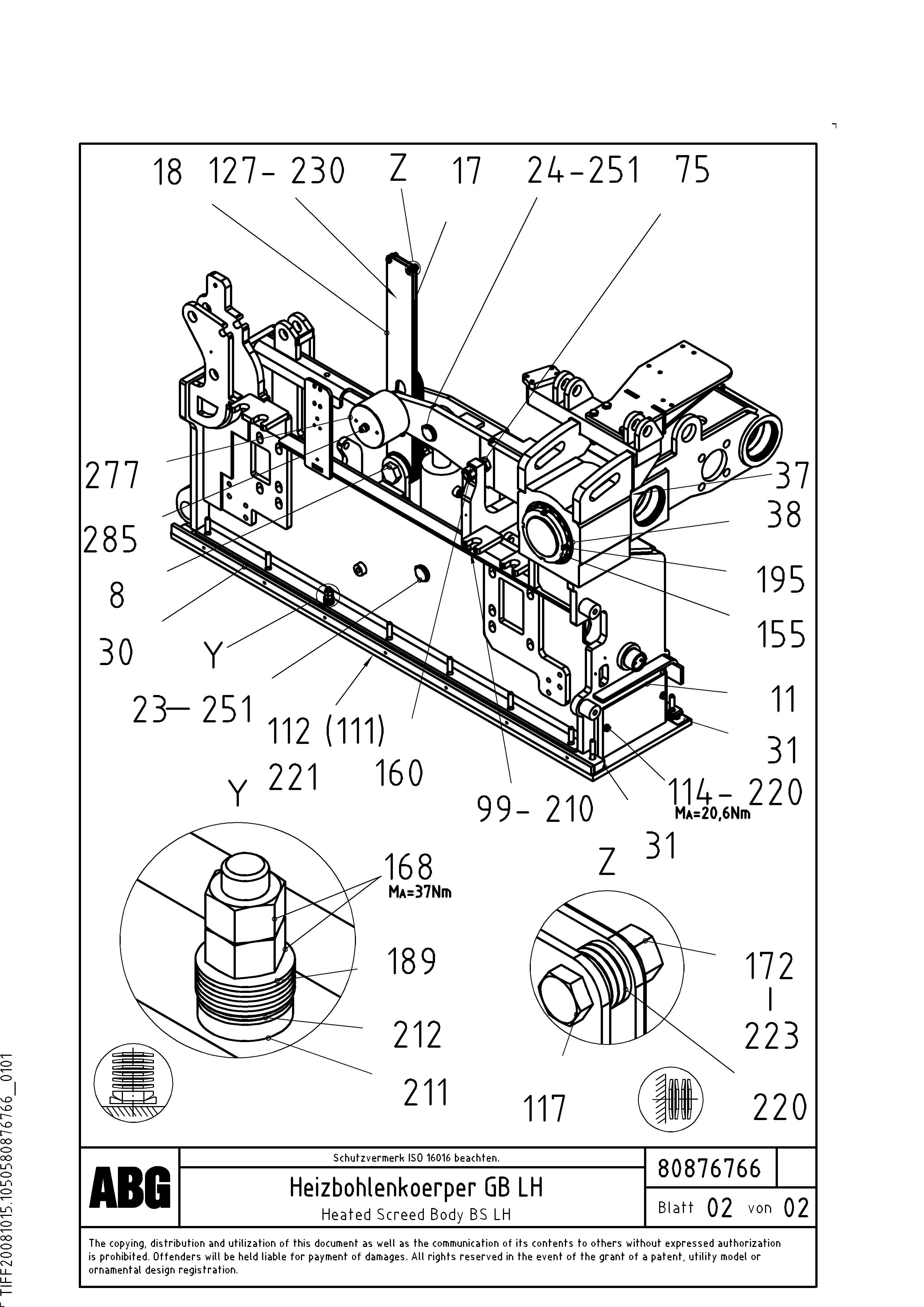 Схема запчастей Volvo PF6170 - 86843 Heated body for basic screed OMNI 1021 ATT. SCREEDS 3,0 - 9,0M PF6110 PF6160/PF6170