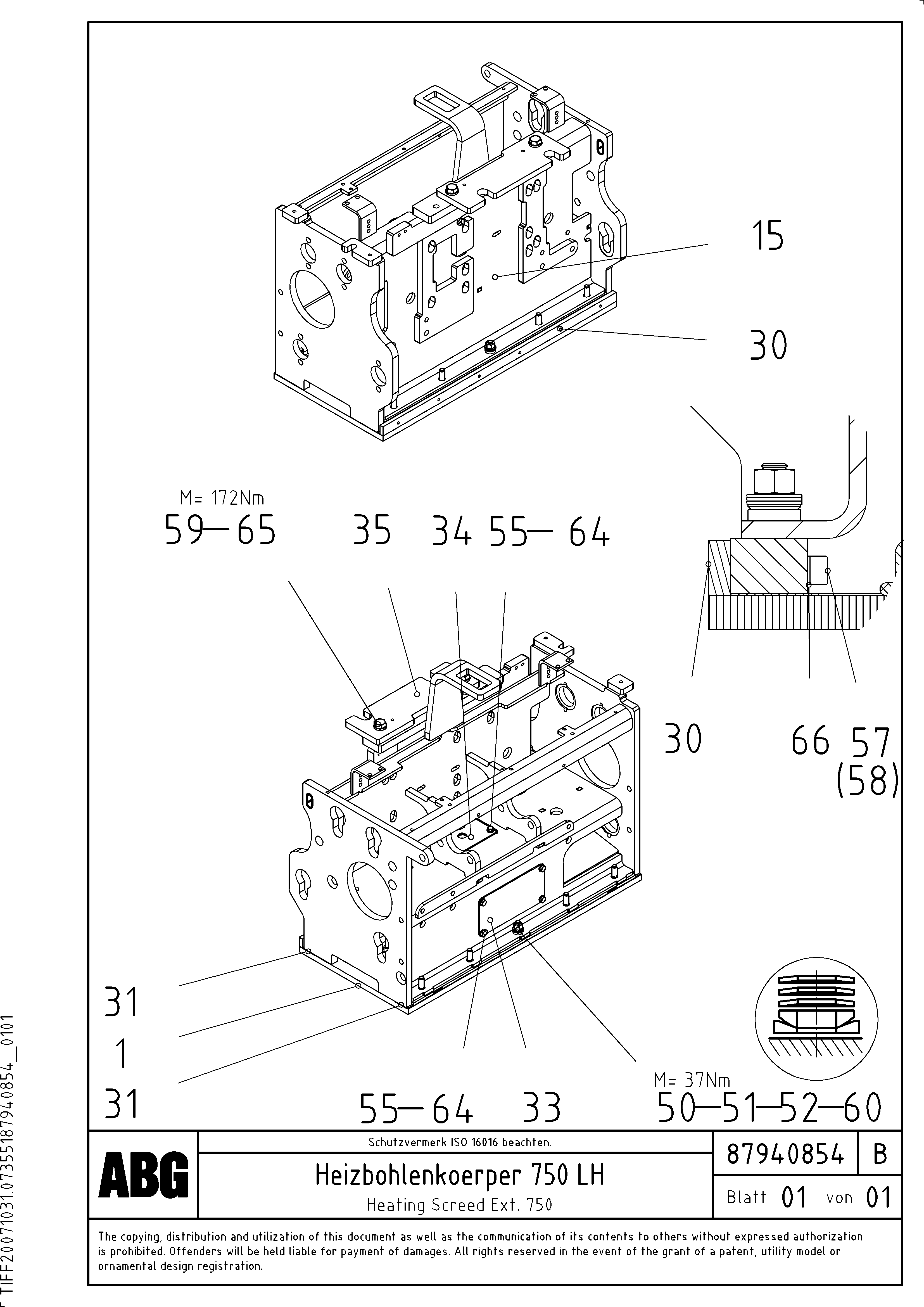 Схема запчастей Volvo PF6170 - 86883 Heated body for extension OMNI 1021 ATT. SCREEDS 3,0 - 9,0M PF6110 PF6160/PF6170