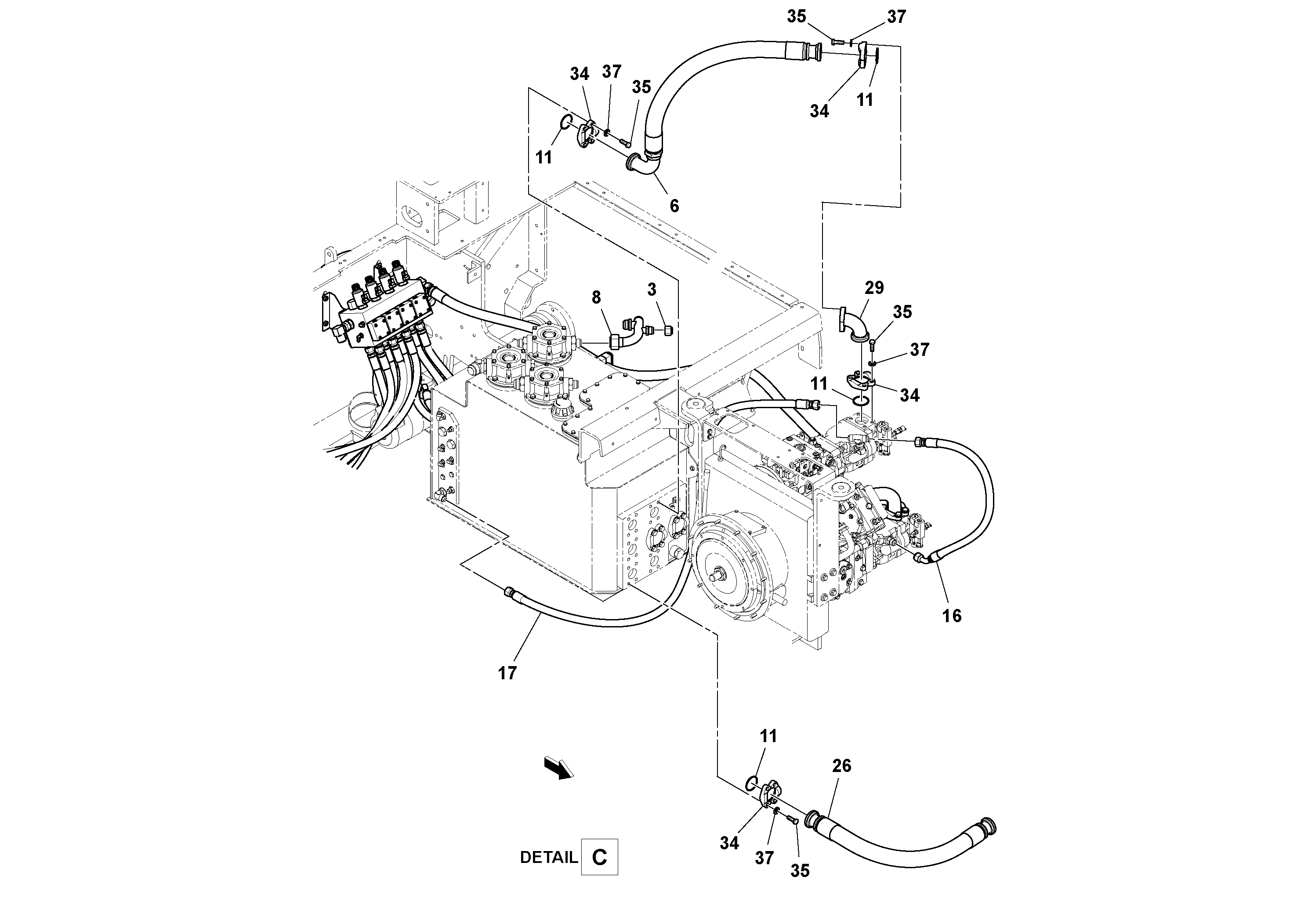 Схема запчастей Volvo PF6170 - 102602 Hydraulic Feeder Installation PF6160/PF6170