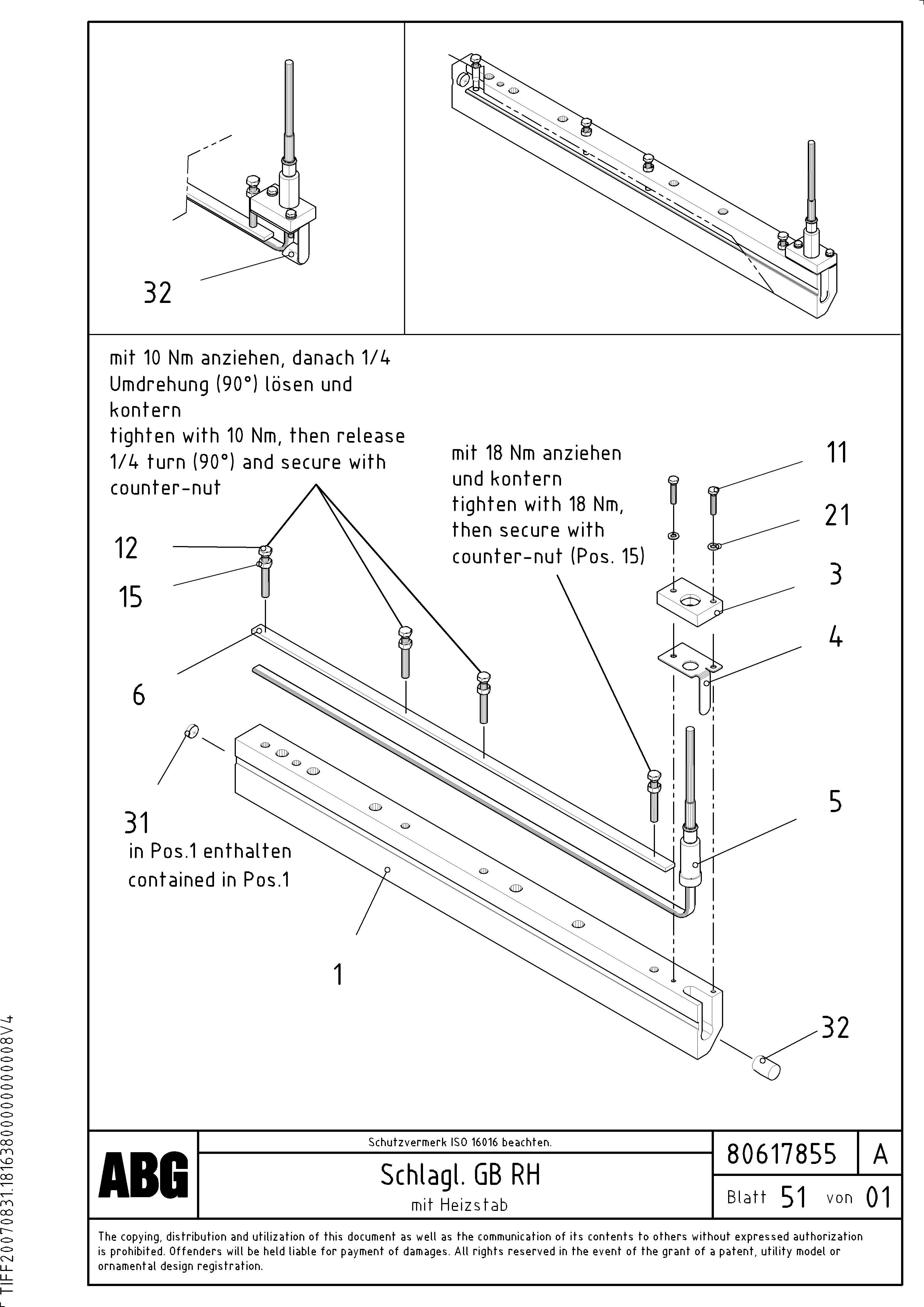 Схема запчастей Volvo ABG2820 - 91207 Tamper knife with heating for basic and extandable screed VB 30 ATT. SCREEDS 1,5 - 4,0M ABG2820