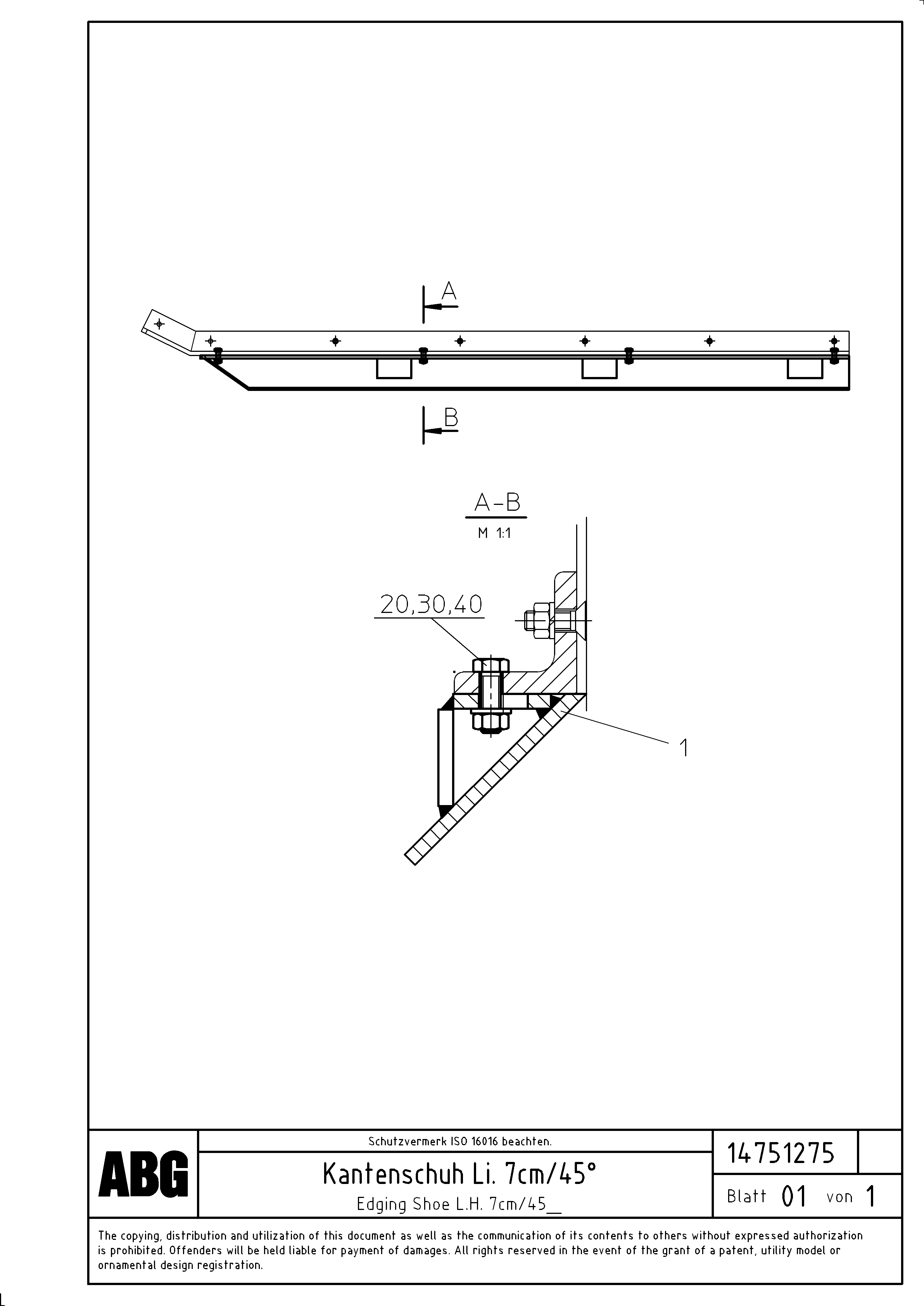 Схема запчастей Volvo ABG2820 - 78278 Edging shoe for lateral limitation VB 30 ATT. SCREEDS 1,5 - 4,0M ABG2820