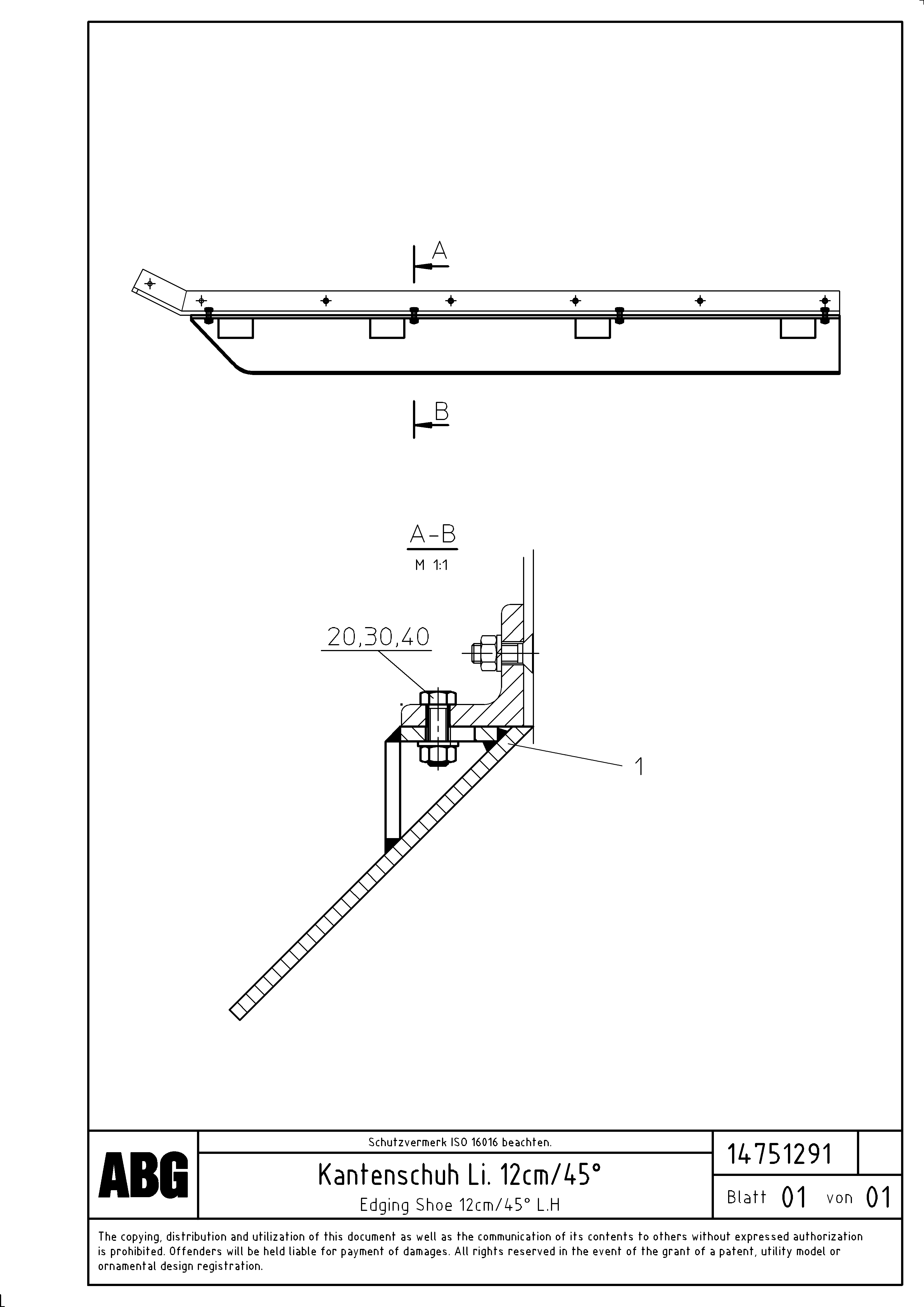 Схема запчастей Volvo ABG2820 - 79209 Edging shoe for lateral limitation VB 30 ATT. SCREEDS 1,5 - 4,0M ABG2820