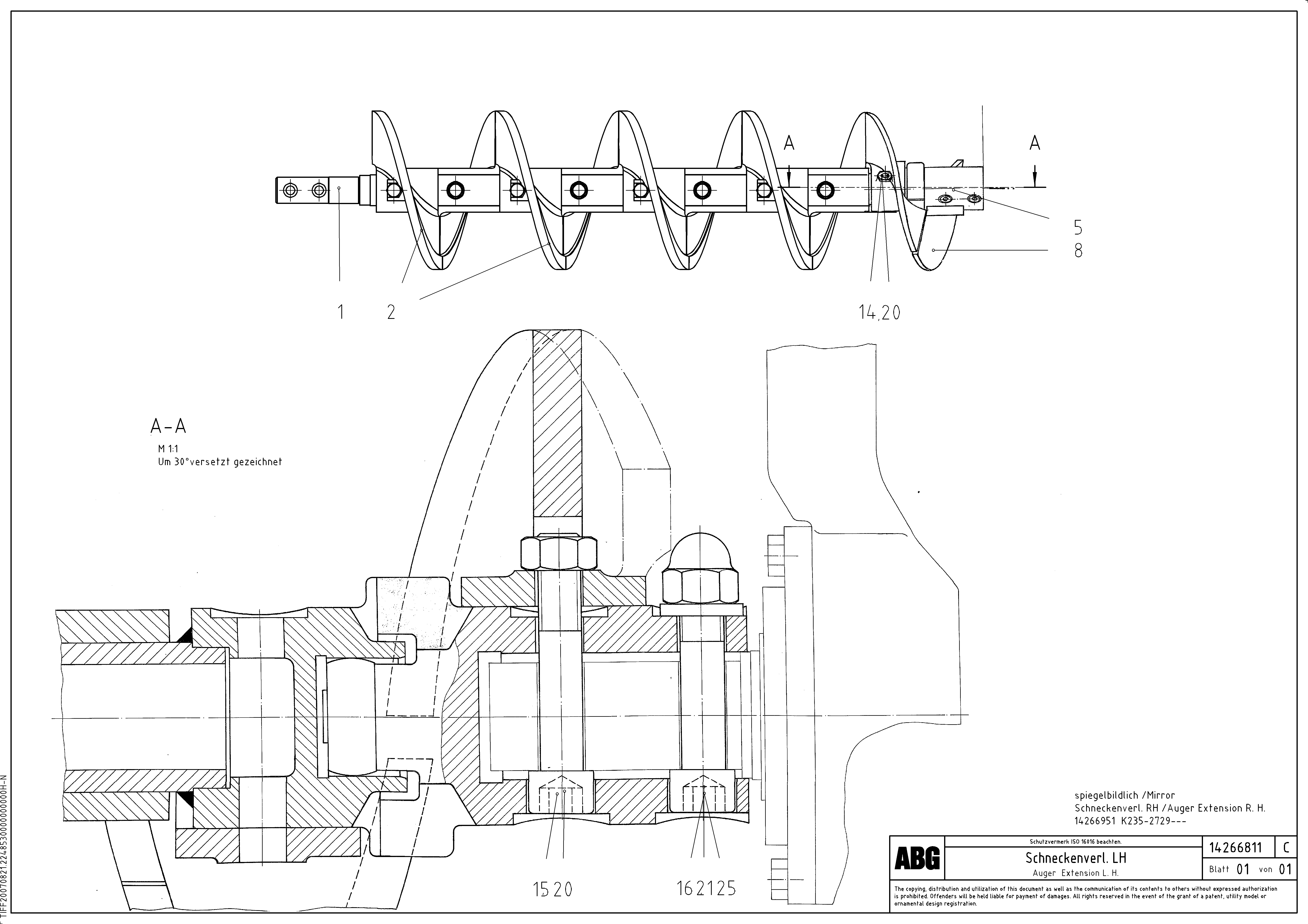 Схема запчастей Volvo ABG5820 - 62959 Auger extension VB-T 78 GTC ATT. SCREEDS 2,5 - 8,0M ABG5820