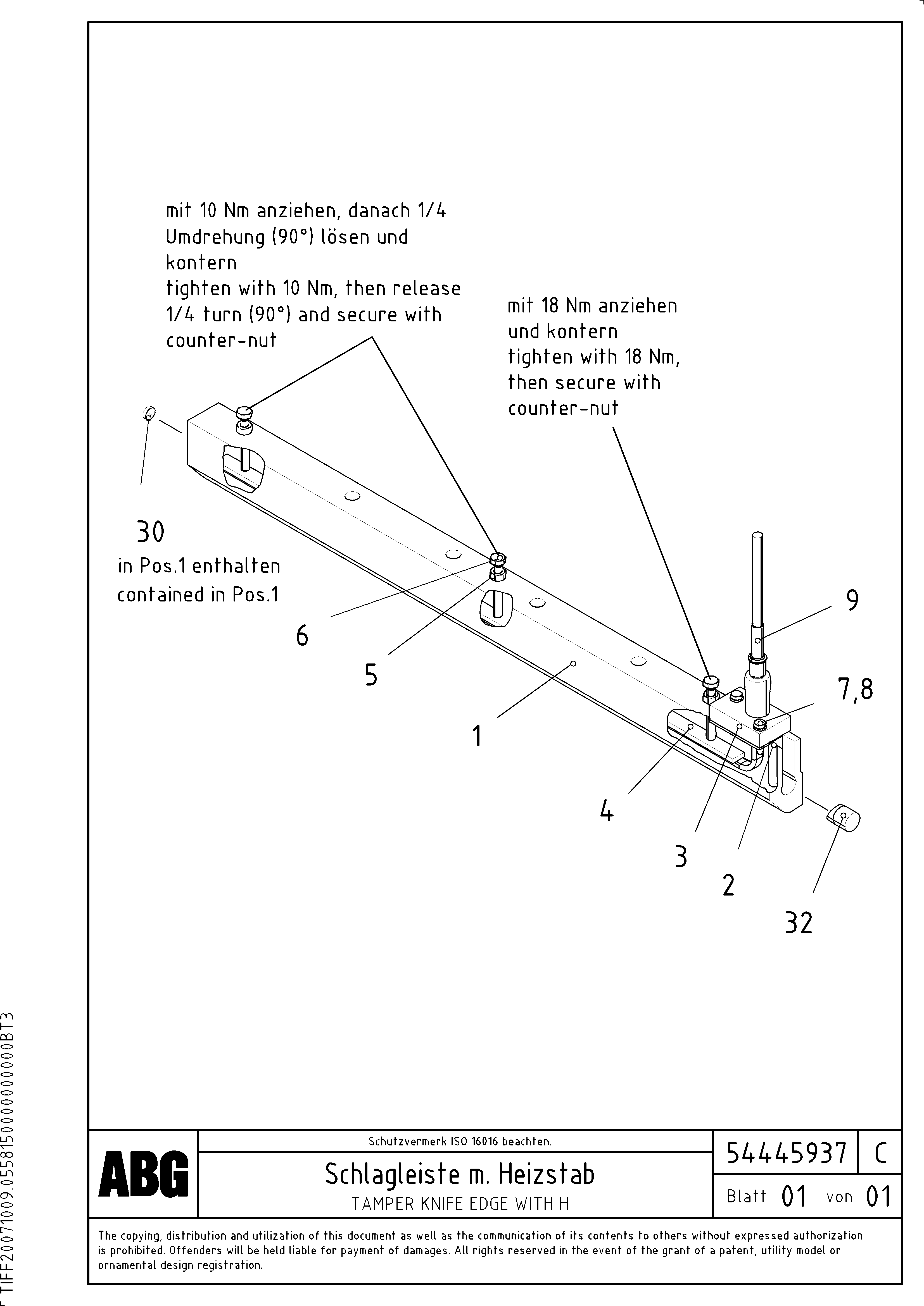 Схема запчастей Volvo ABG5820 - 88476 Tamper knife edge with heating, for extension VB-T 78 ETC ATT. SCREEDS 2,5 - 7,5M ABG5820