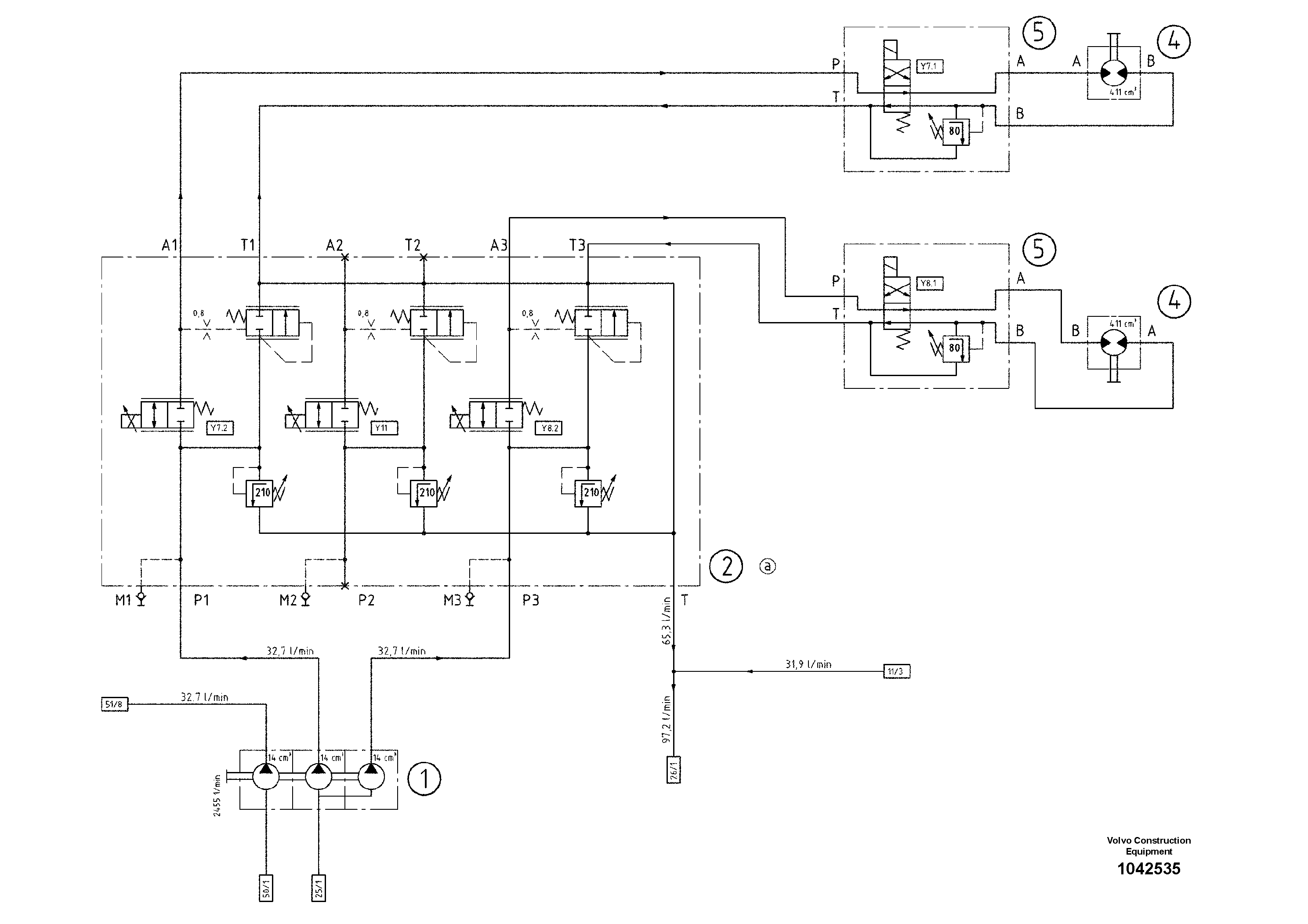 Схема запчастей Volvo ABG5820 - 54394 Hydraulic diagram ABG5820 S/N 20975 -