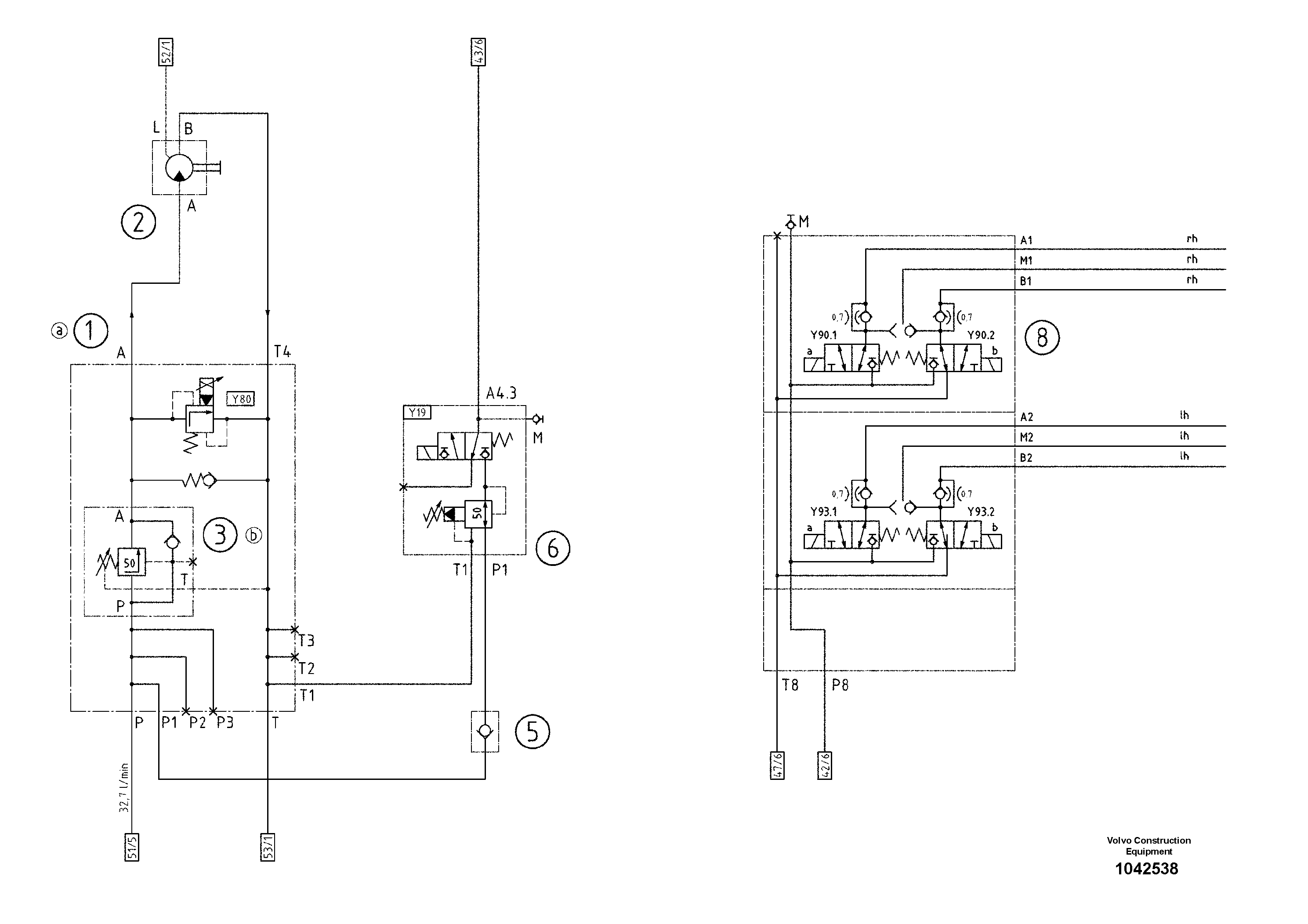 Схема запчастей Volvo ABG5820 - 54396 Hydraulic diagram ABG5820 S/N 20975 -