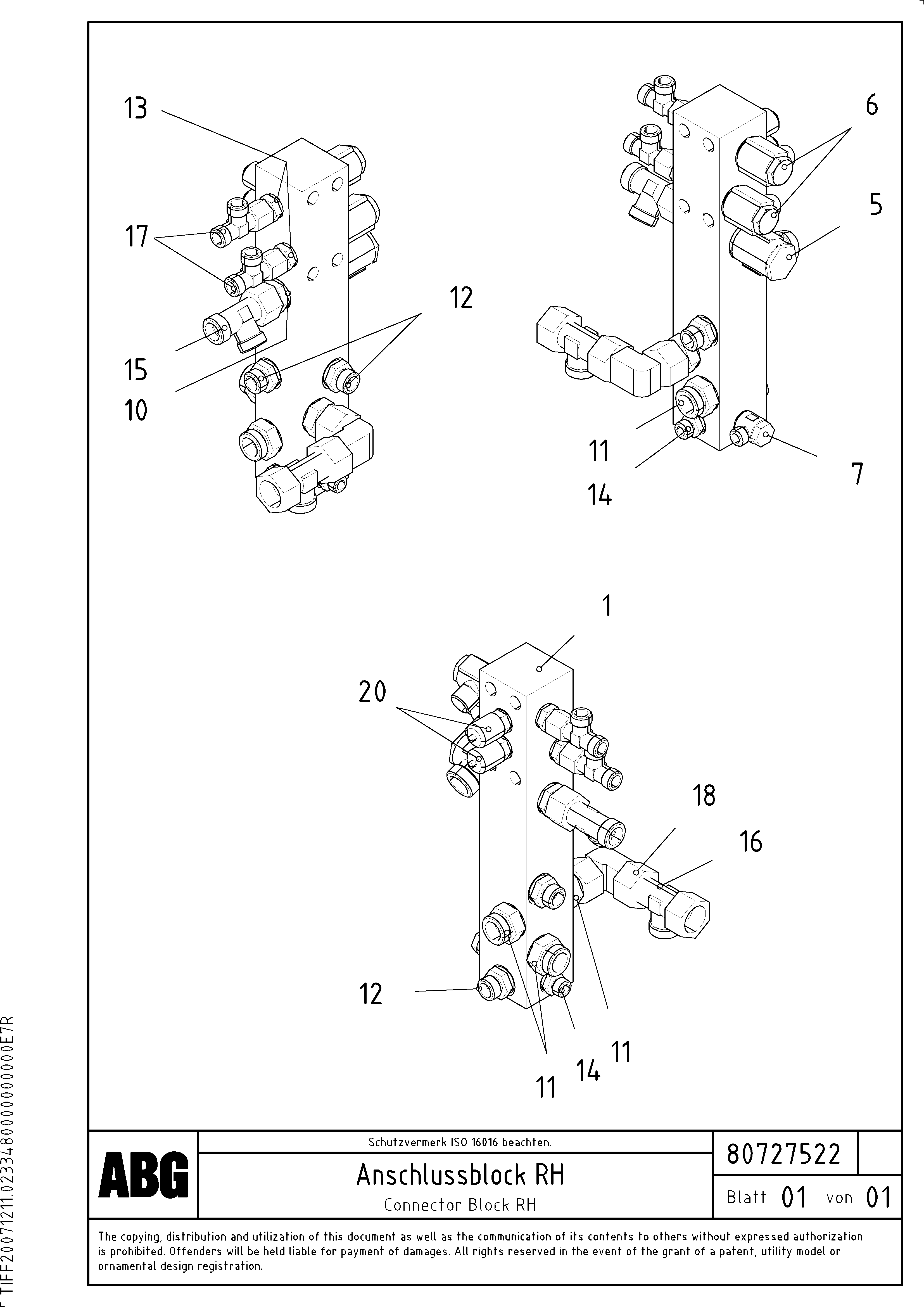 Схема запчастей Volvo ABG6820 - 74599 Connection block on basic screed VDT-V 78 ETC ATT. SCREED 2,5 - 9,0 M ABG6820, ABG7820/ABG7820B
