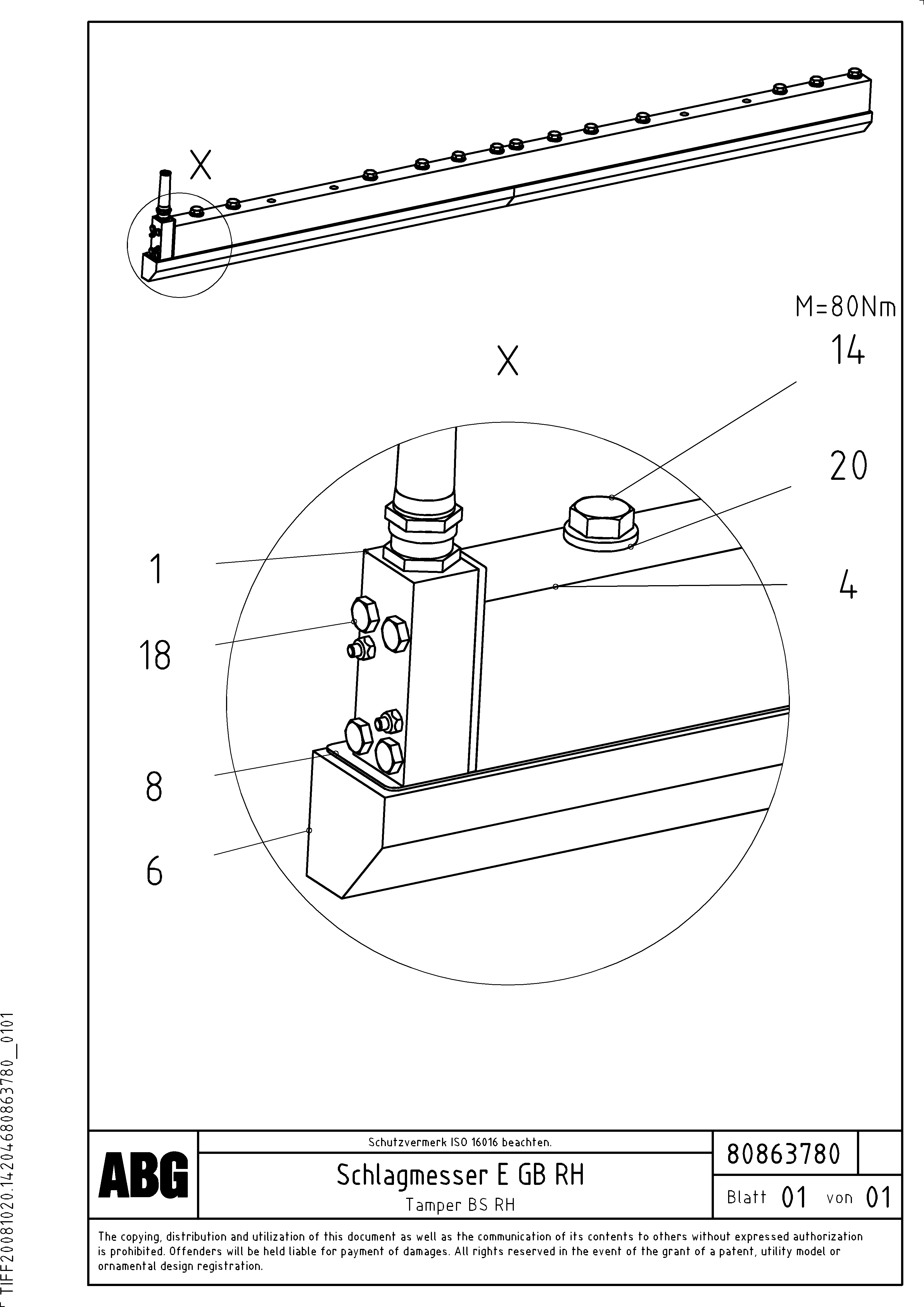 Схема запчастей Volvo ABG6820 - 80913 Tamper for extendable screed VB 88 ETC ATT. SCREED 3,0 - 10,0M ABG6820, ABG7820/ABG7820B