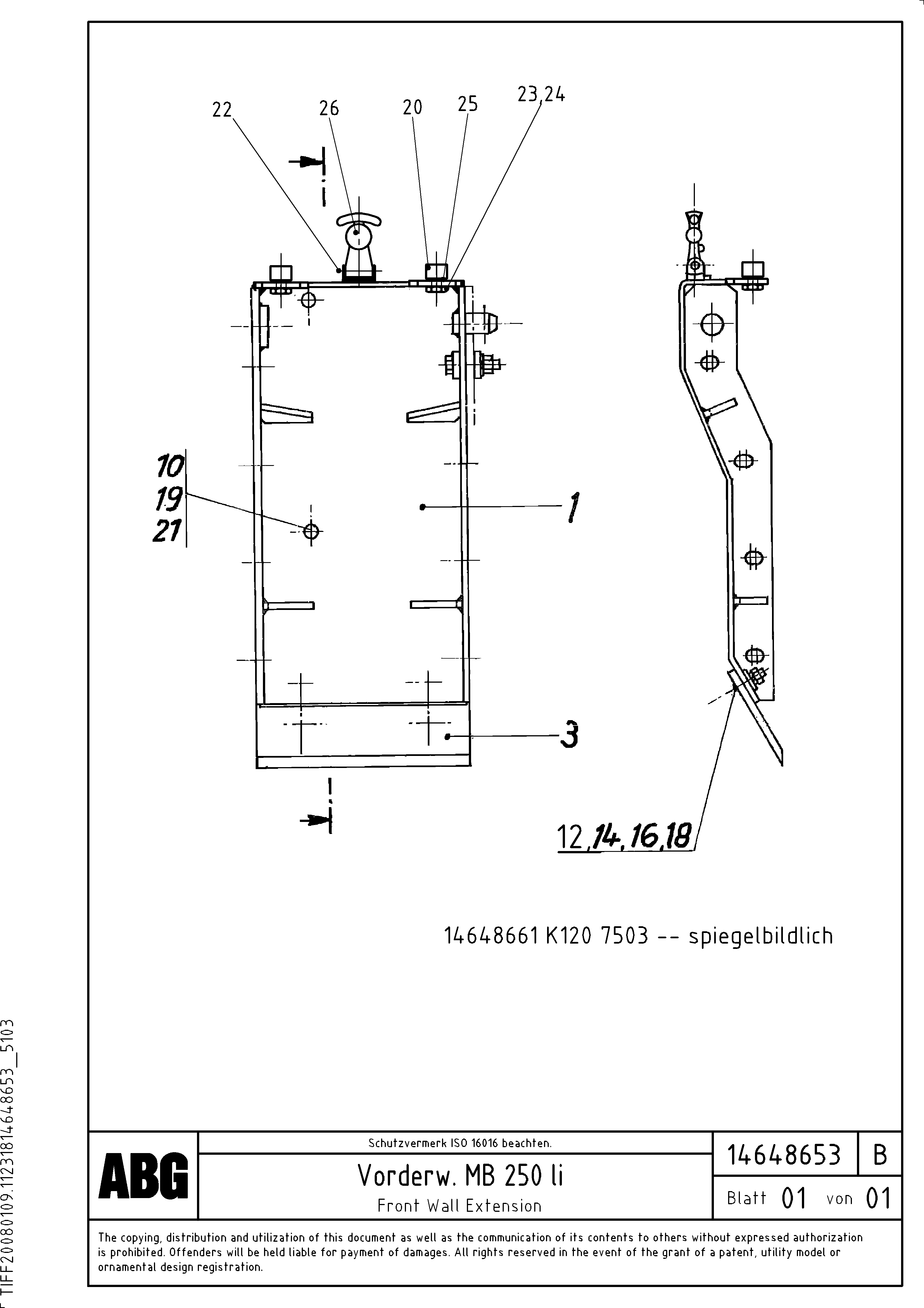Схема запчастей Volvo ABG6820 - 76869 Deflector for extension MB 122 ATT. SCREEDS 2,5 - 8,0M ABG6820