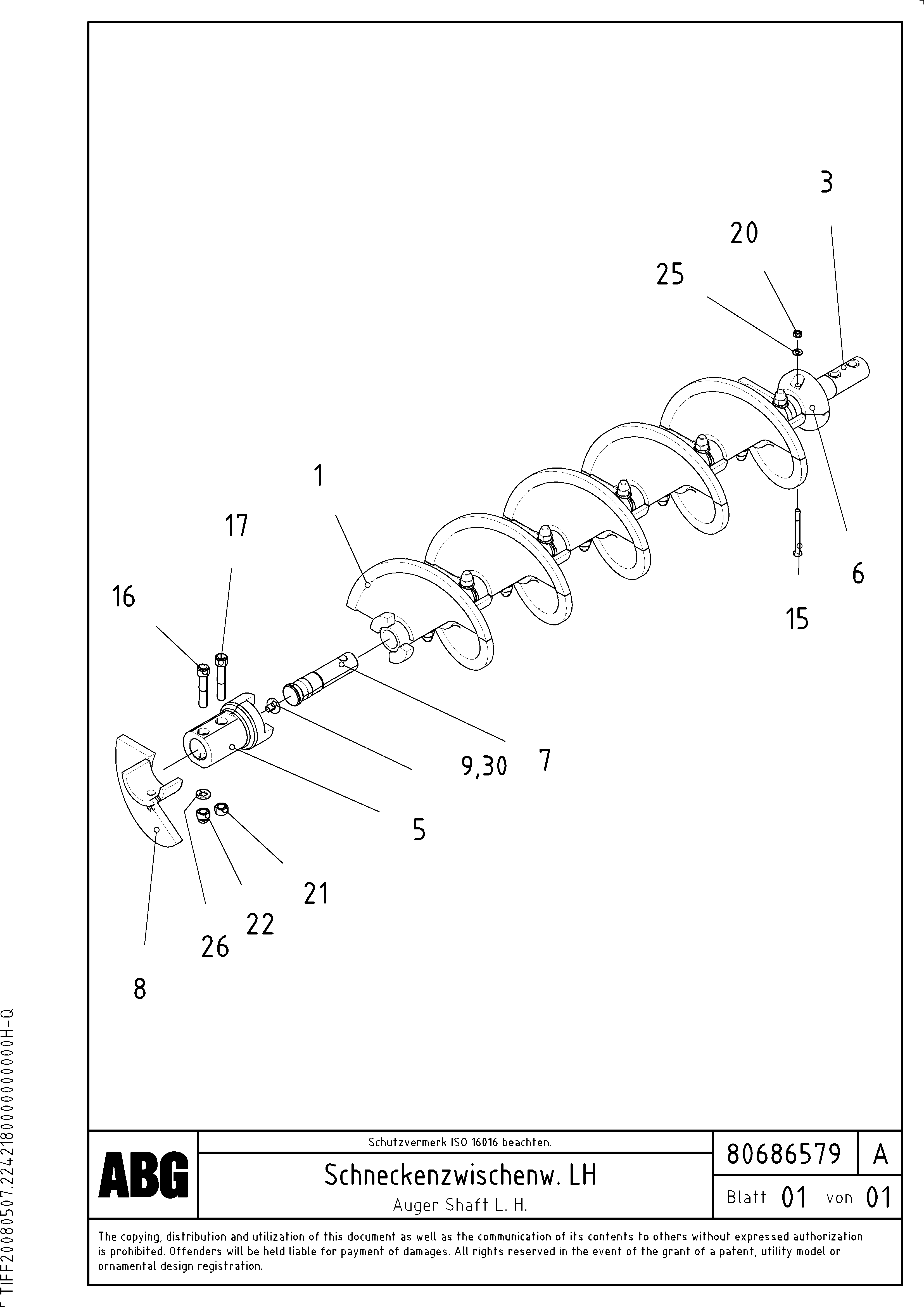 Схема запчастей Volvo ABG6820 - 74107 Auger shaft for auger extension VB 78 GTC ATT. SCREEDS 2,5 - 9,0M ABG5820/6820/7820/7820B