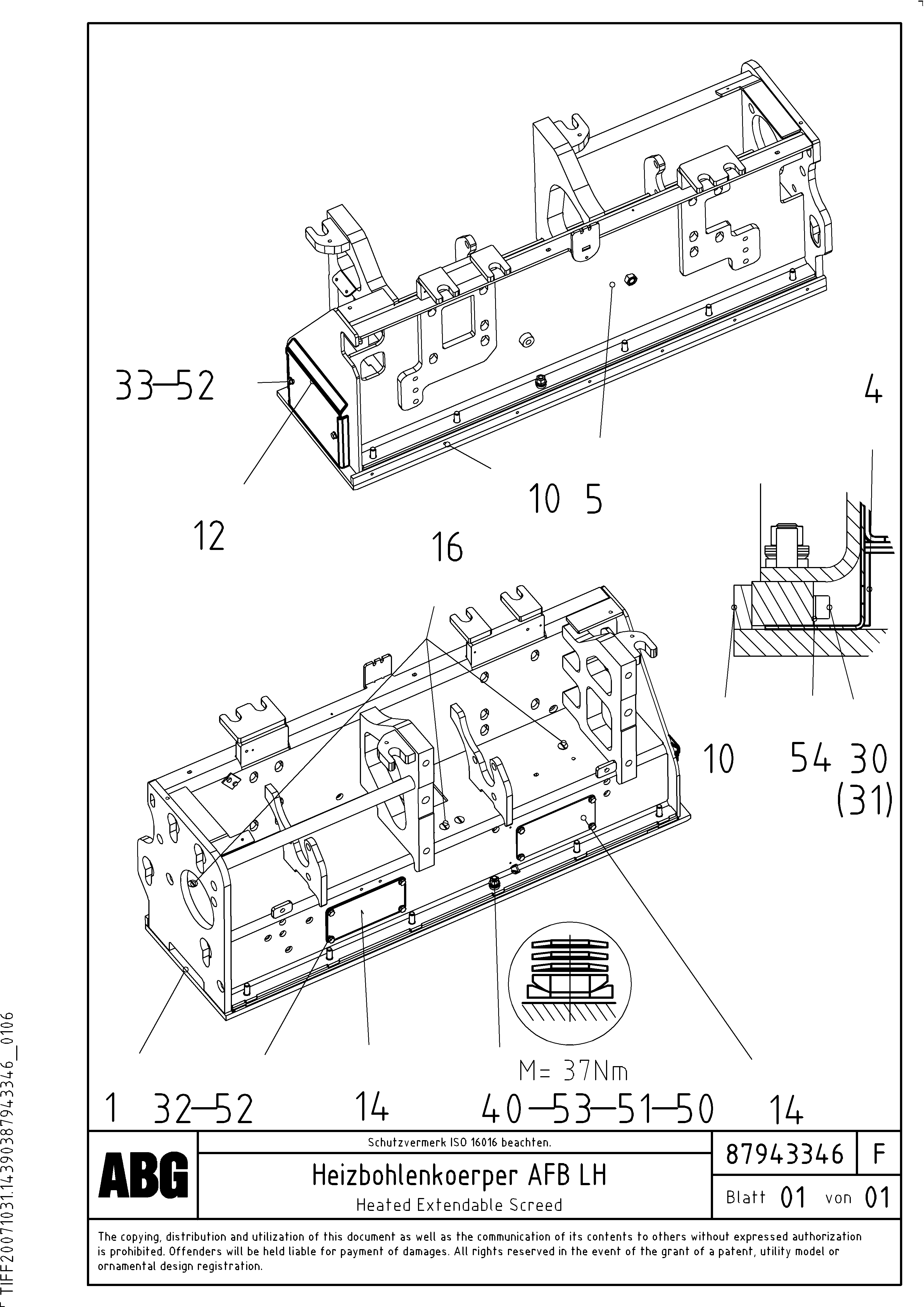 Схема запчастей Volvo ABG6820 - 71492 Heated body for extendable screed VDT-V 78 GTC ATT. SCREEDS 2,5 - 9,0M ABG6820,ABG7820,ABG7820B