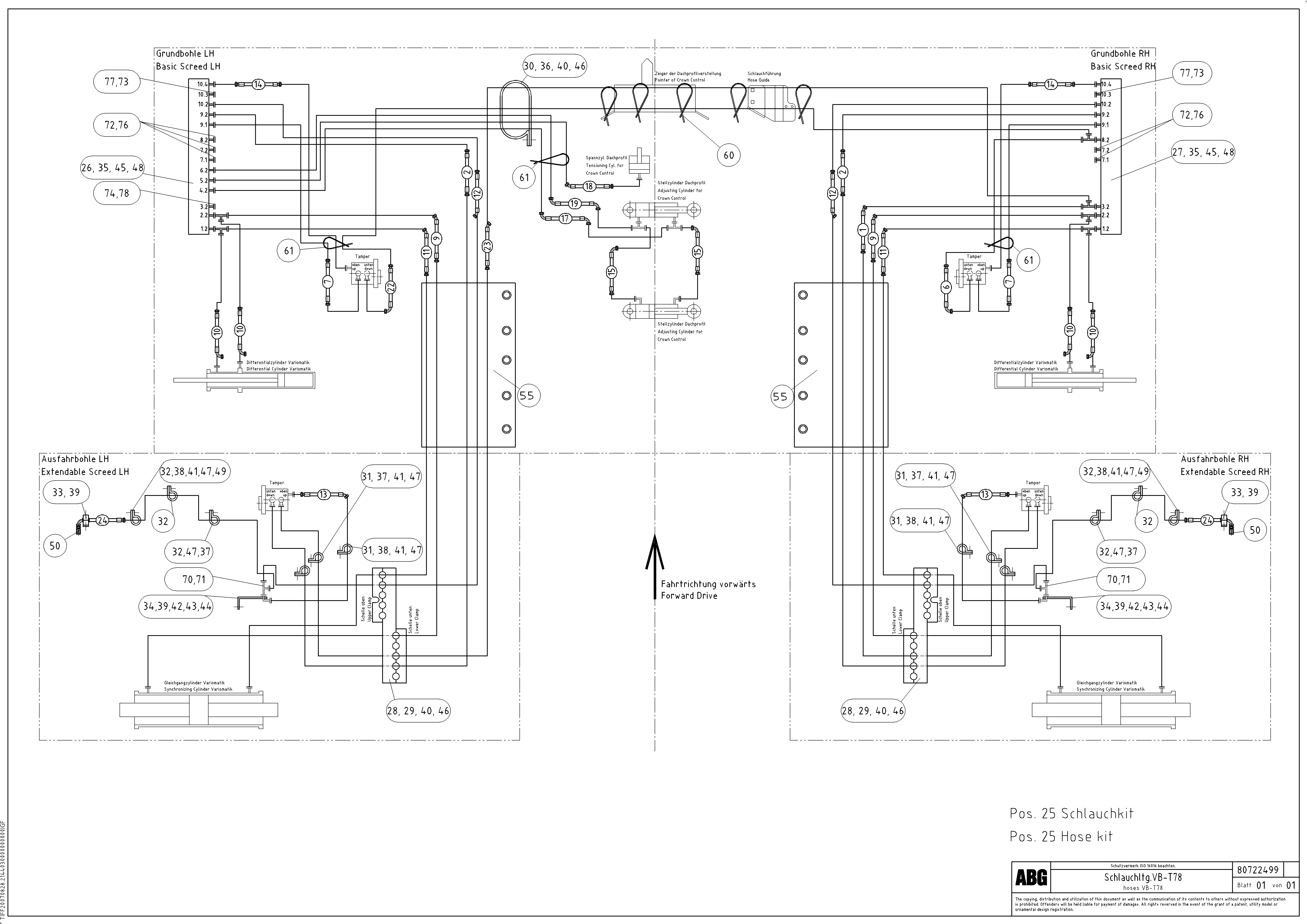 Схема запчастей Volvo ABG6820 - 65864 Hose lines for basic screed and extendable screed VB-T 78 GTC ATT. SCREEDS 2,5 - 8,0M ABG6820