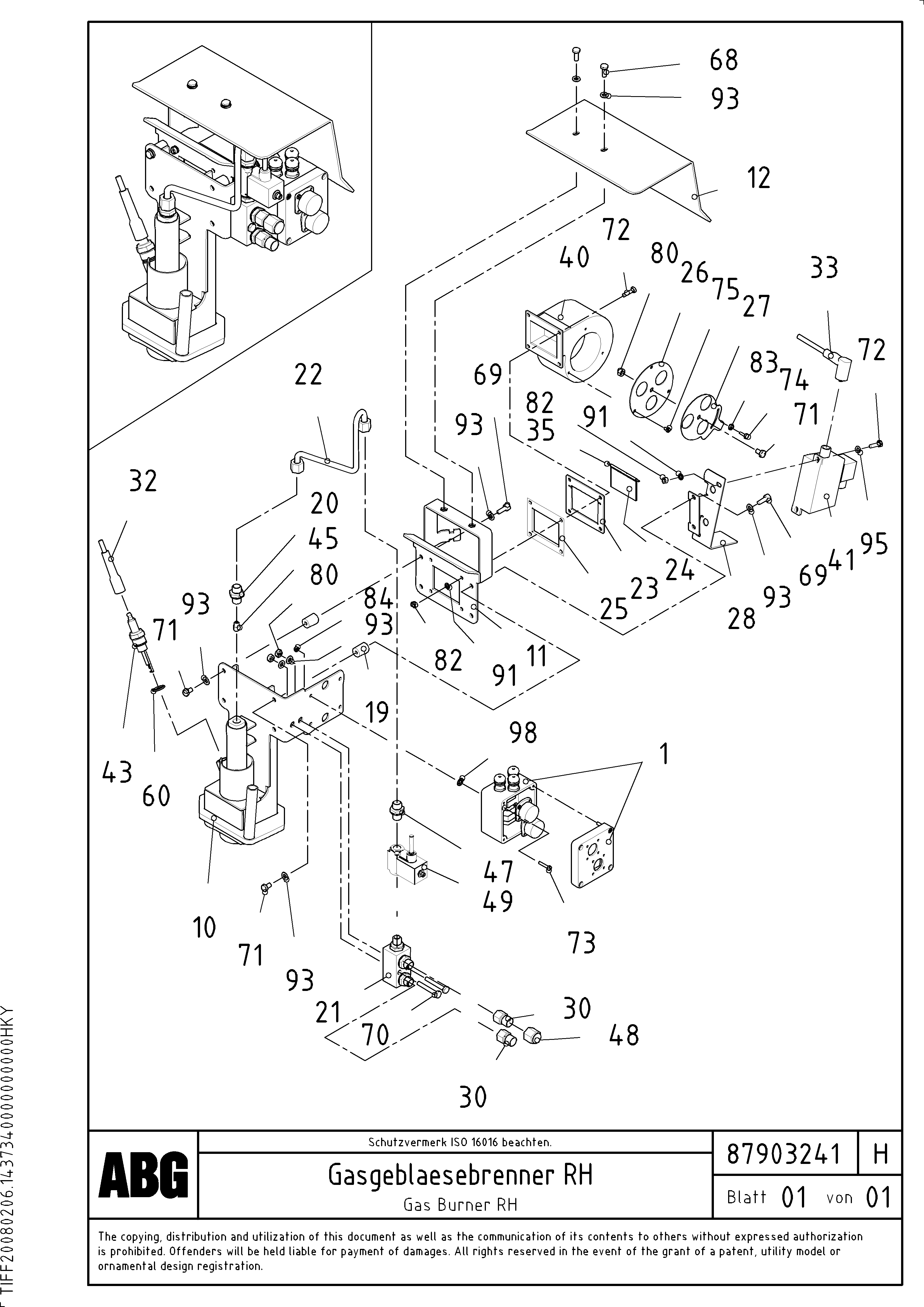 Схема запчастей Volvo ABG6820 - 65590 Gas burner for extension VB-T 78 GTC ATT. SCREEDS 2,5 - 8,0M ABG6820
