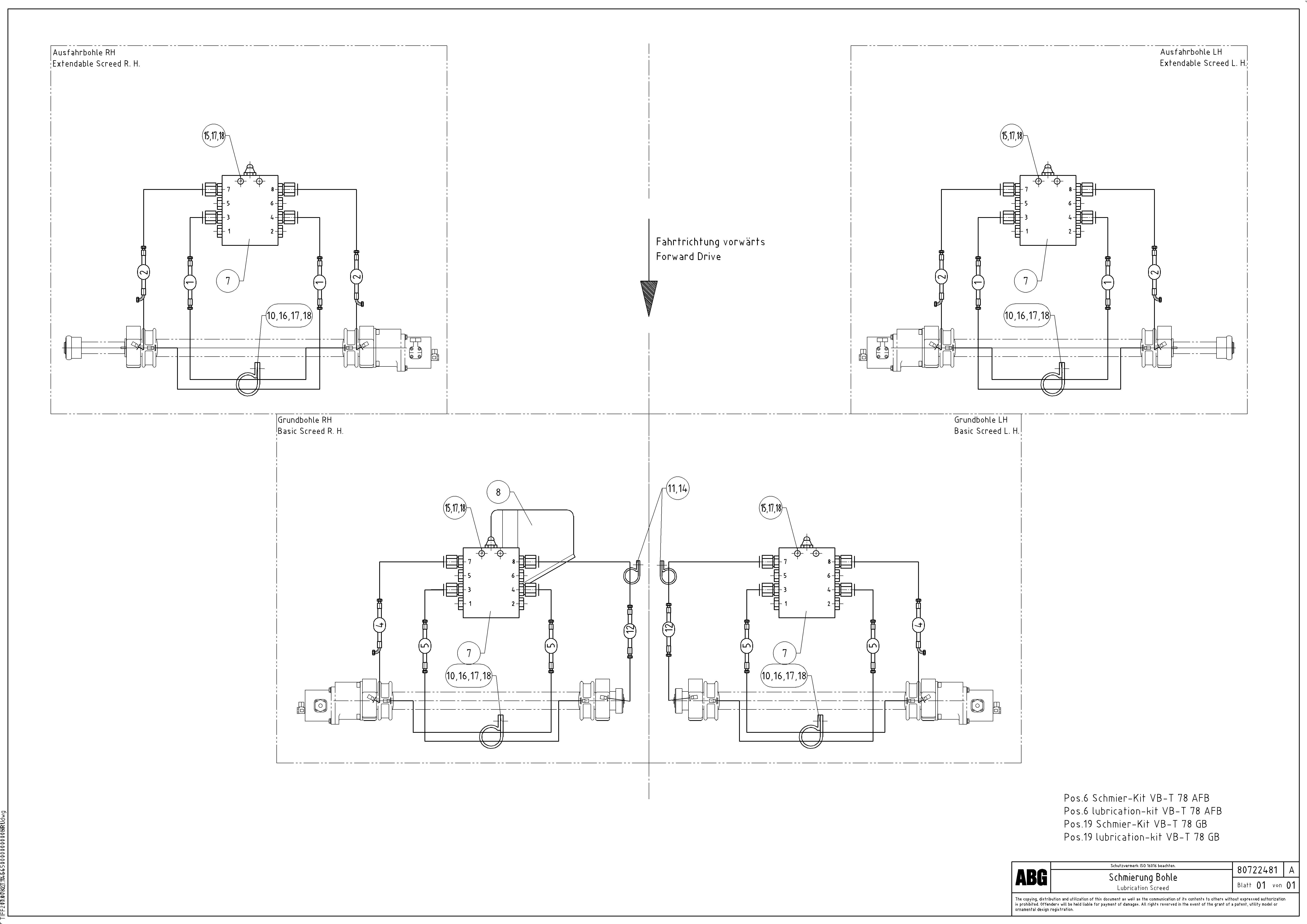 Схема запчастей Volvo ABG6820 - 97654 Screed lubrication for basic and extandable screed VB-T 78 GTC ATT. SCREEDS 2,5 - 8,0M ABG6820