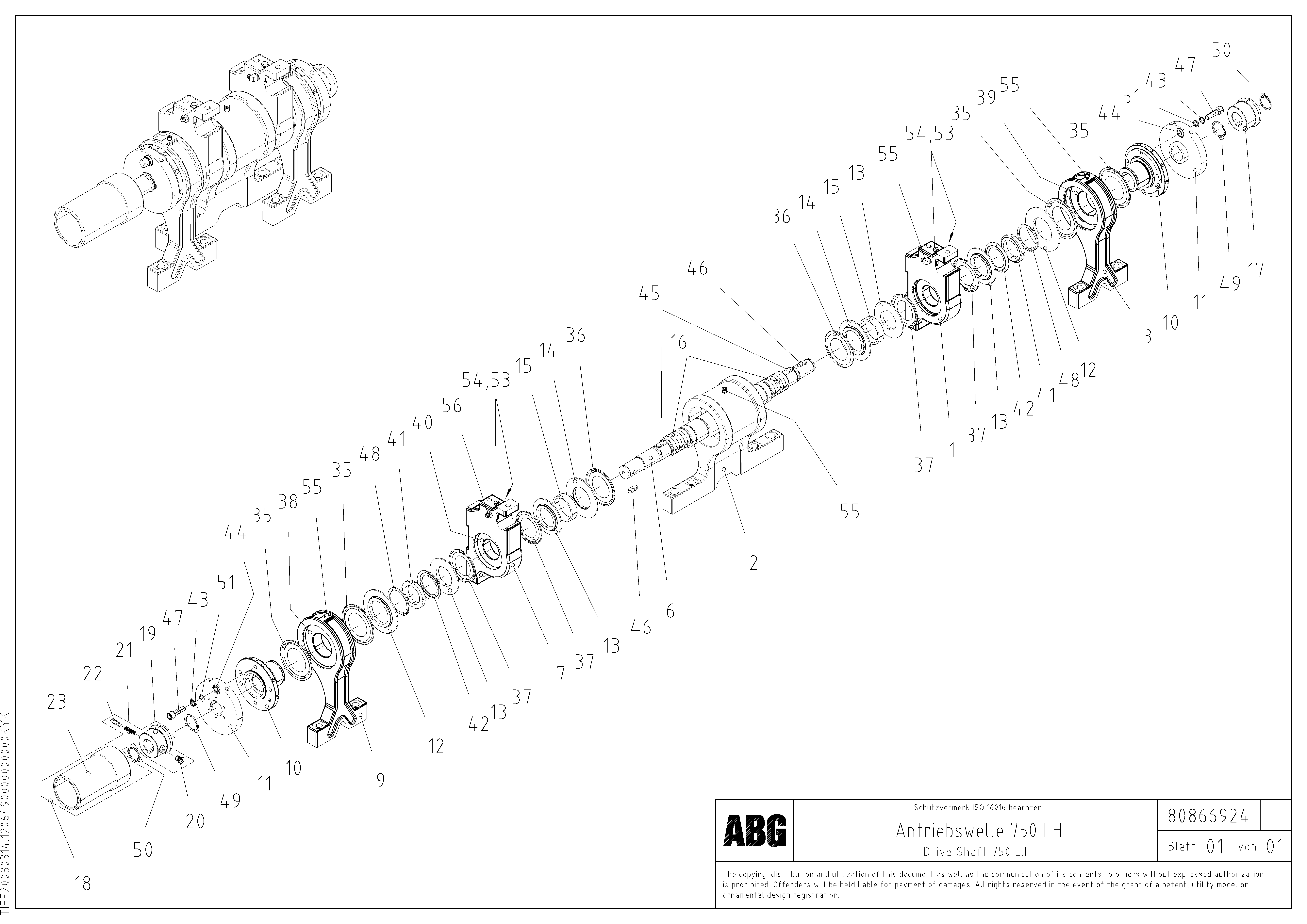 Схема запчастей Volvo ABG6820 - 76537 Drive shaft for extension VDT-V 78 ETC ATT. SCREED 2,5 - 9,0 M ABG6820, ABG7820/ABG7820B