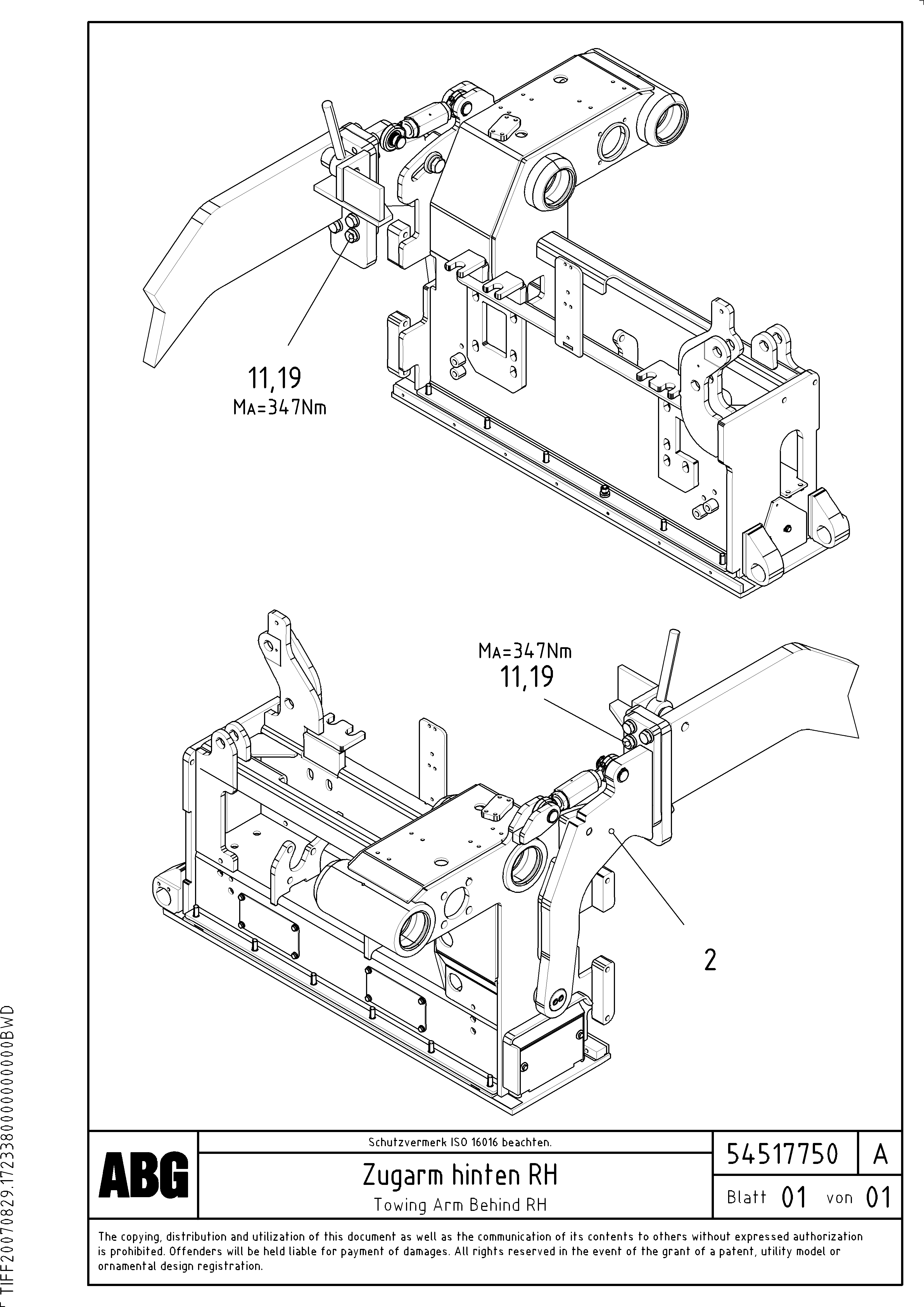 Схема запчастей Volvo ABG6820 - 71169 Towing arm behind VB-T 78 ETC ATT. SCREEDS 2,5 - 8,0M ABG6820