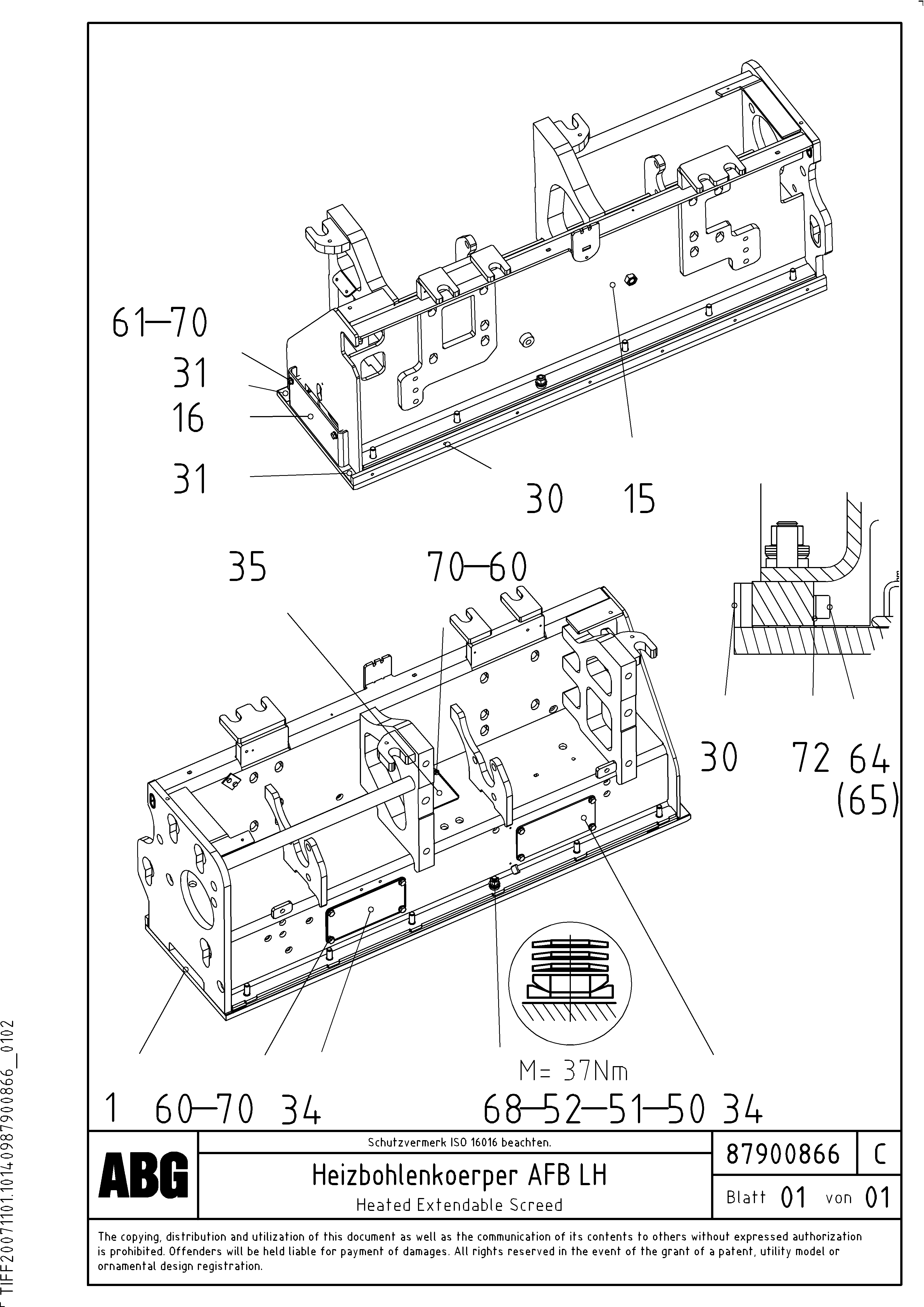 Схема запчастей Volvo ABG6820 - 76617 Heated body for extendable screed VDT-V 78 ETC ATT. SCREED 2,5 - 9,0 M ABG6820, ABG7820/ABG7820B