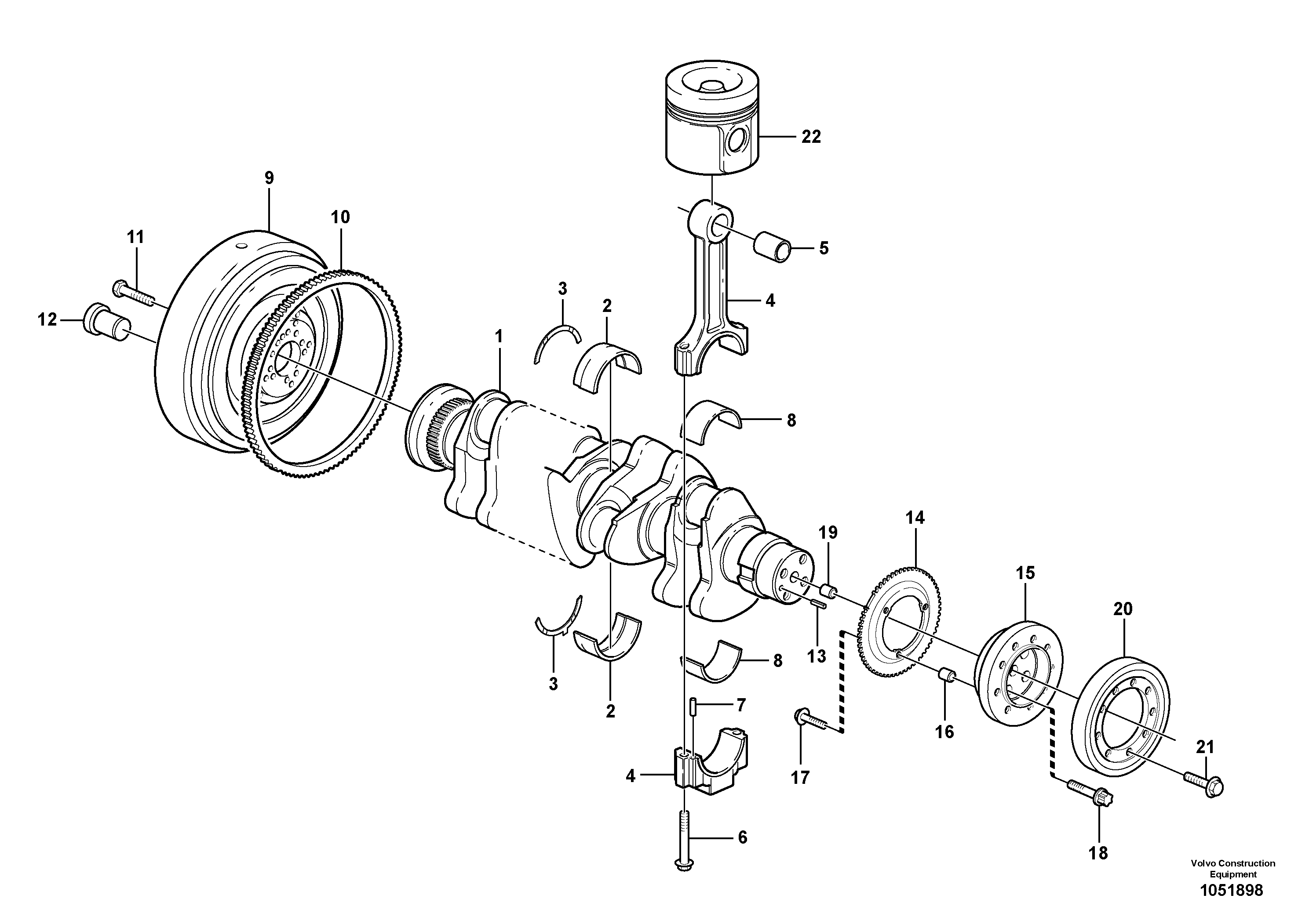 Схема запчастей Volvo ABG7820 - 29344 Crankshaft and related parts ABG7820/ABG7820B ABG7820 S/N 21064-23058 ABG7820B S/N 23059 -