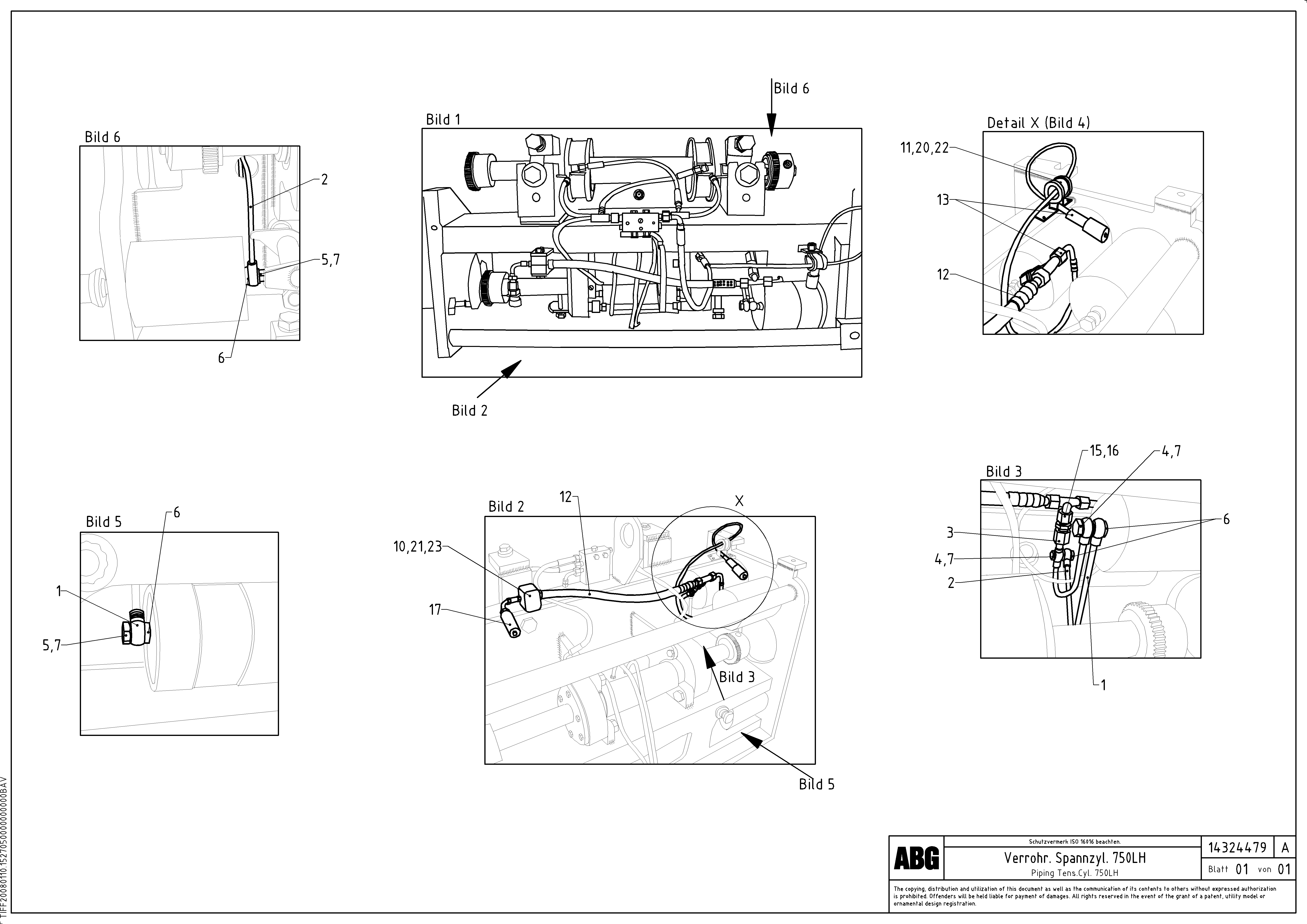 Схема запчастей Volvo ABG7820 - 74197 Piping, tensioning cylinder, for extension VB 78 ETC ATT. SCREED 2,5 - 9,0 M ABG5820/6820/7820/7820B