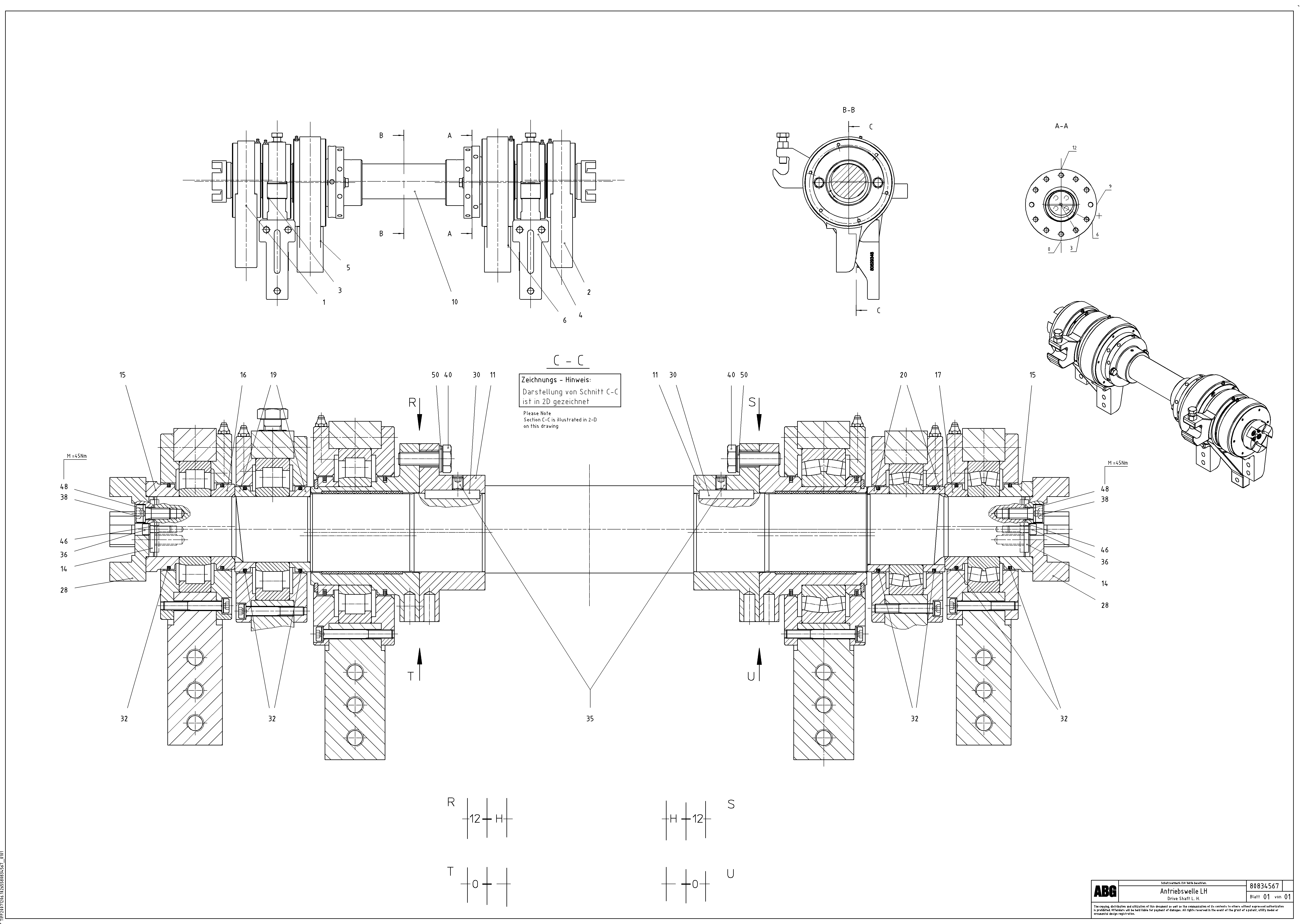 Схема запчастей Volvo ABG7820 - 78033 Tamper drive shaft for extension VDT 121 ATT. SCREED 2,5 - 9,0 M ABG7820/ABG7820B