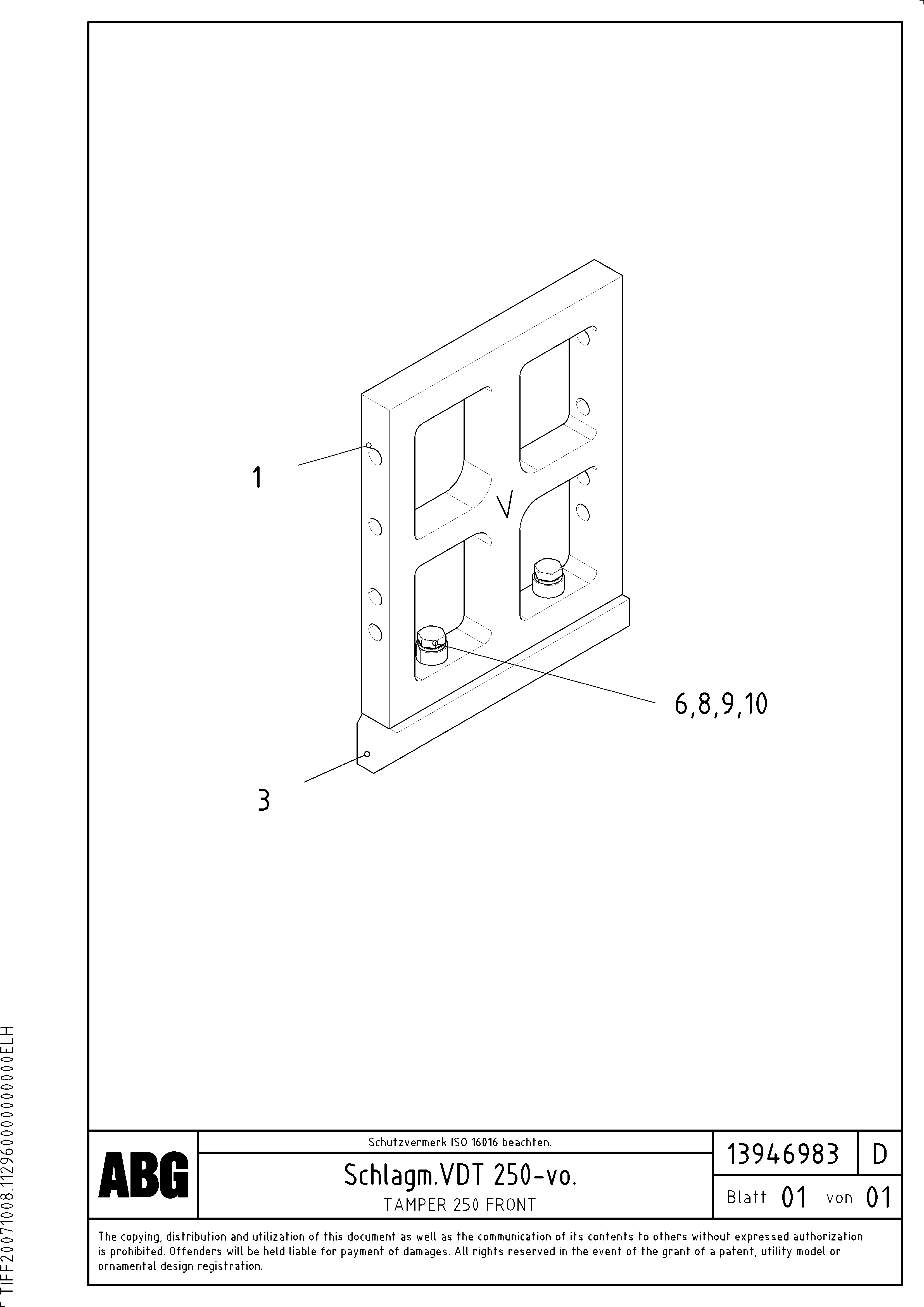 Схема запчастей Volvo ABG7820 - 83420 Tamper for extension adjustable VDT 121 ATT. SCREED 2,5 - 9,0 M ABG7820/ABG7820B