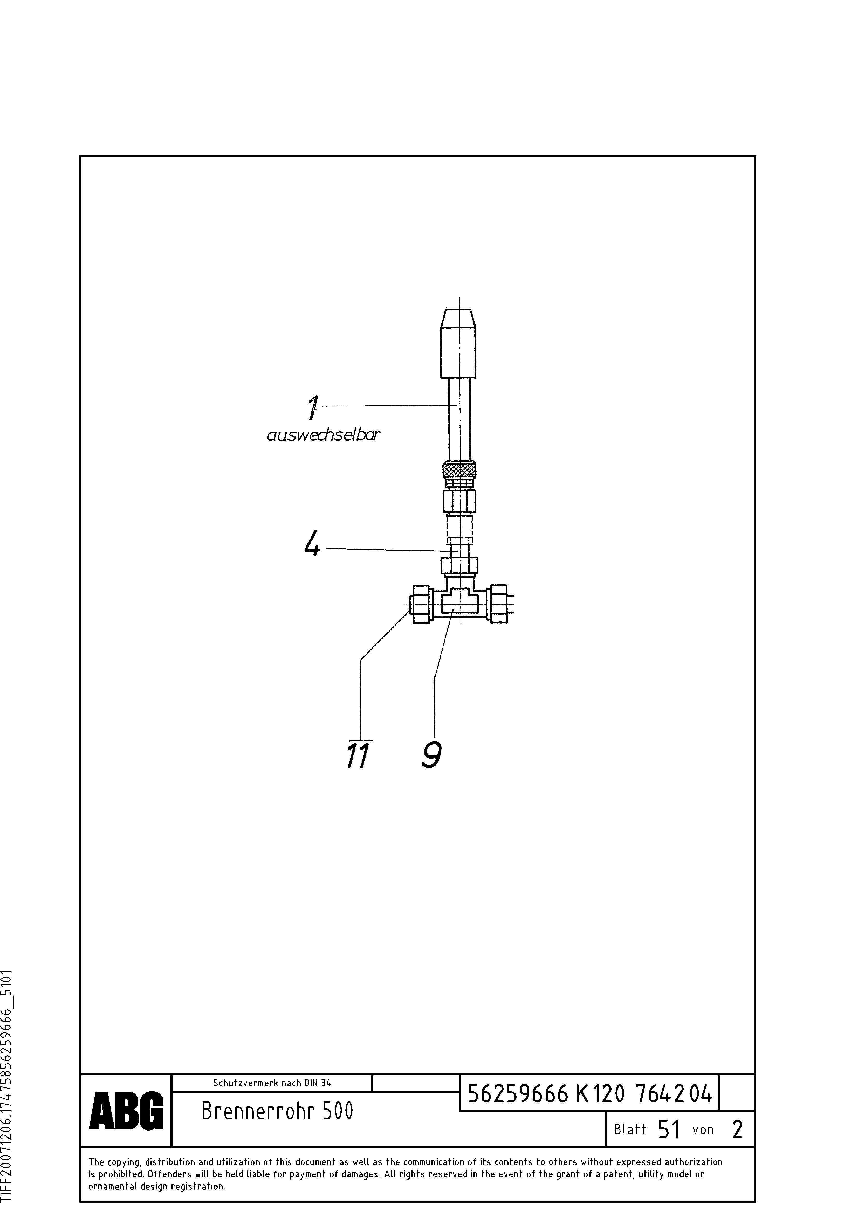 Схема запчастей Volvo ABG7820 - 82525 Burner tube for extension VDT 121 ATT. SCREED 2,5 - 9,0 M ABG7820/ABG7820B