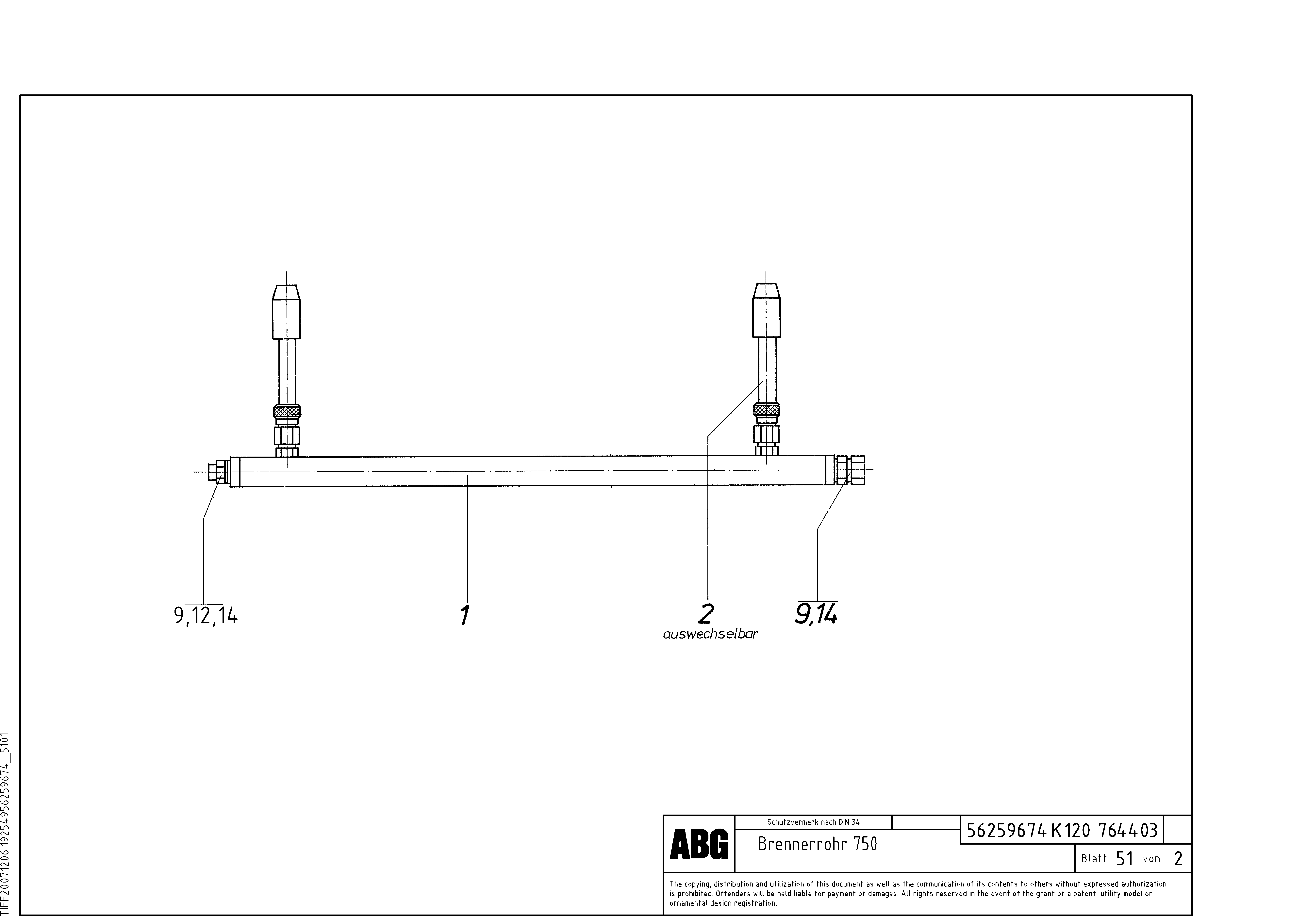 Схема запчастей Volvo ABG7820 - 86681 Burner tube for extension VDT 121 ATT. SCREED 2,5 - 9,0 M ABG7820/ABG7820B
