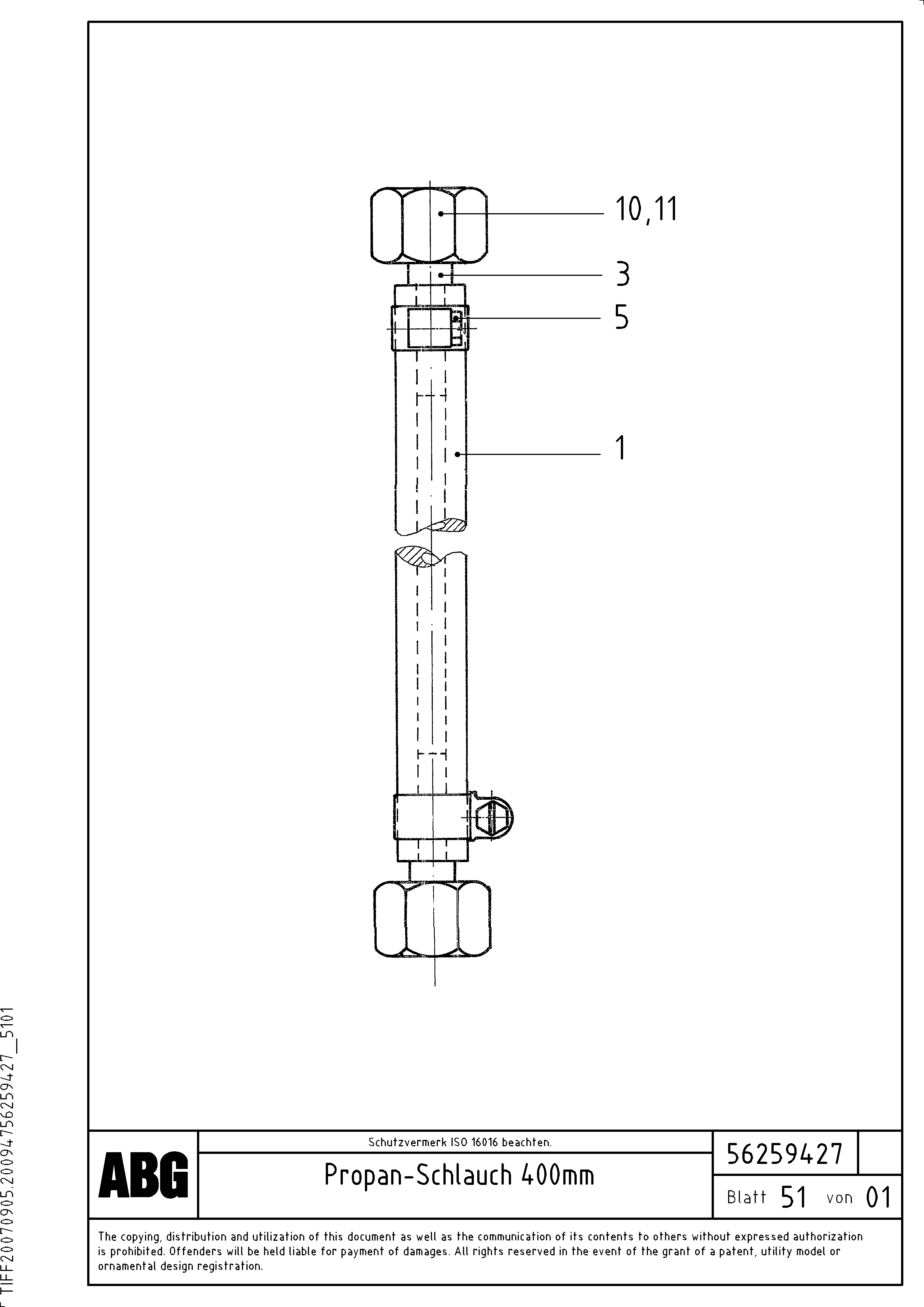 Схема запчастей Volvo ABG7820 - 87010 Propane gas hose VDT 121 ATT. SCREED 2,5 - 9,0 M ABG7820/ABG7820B