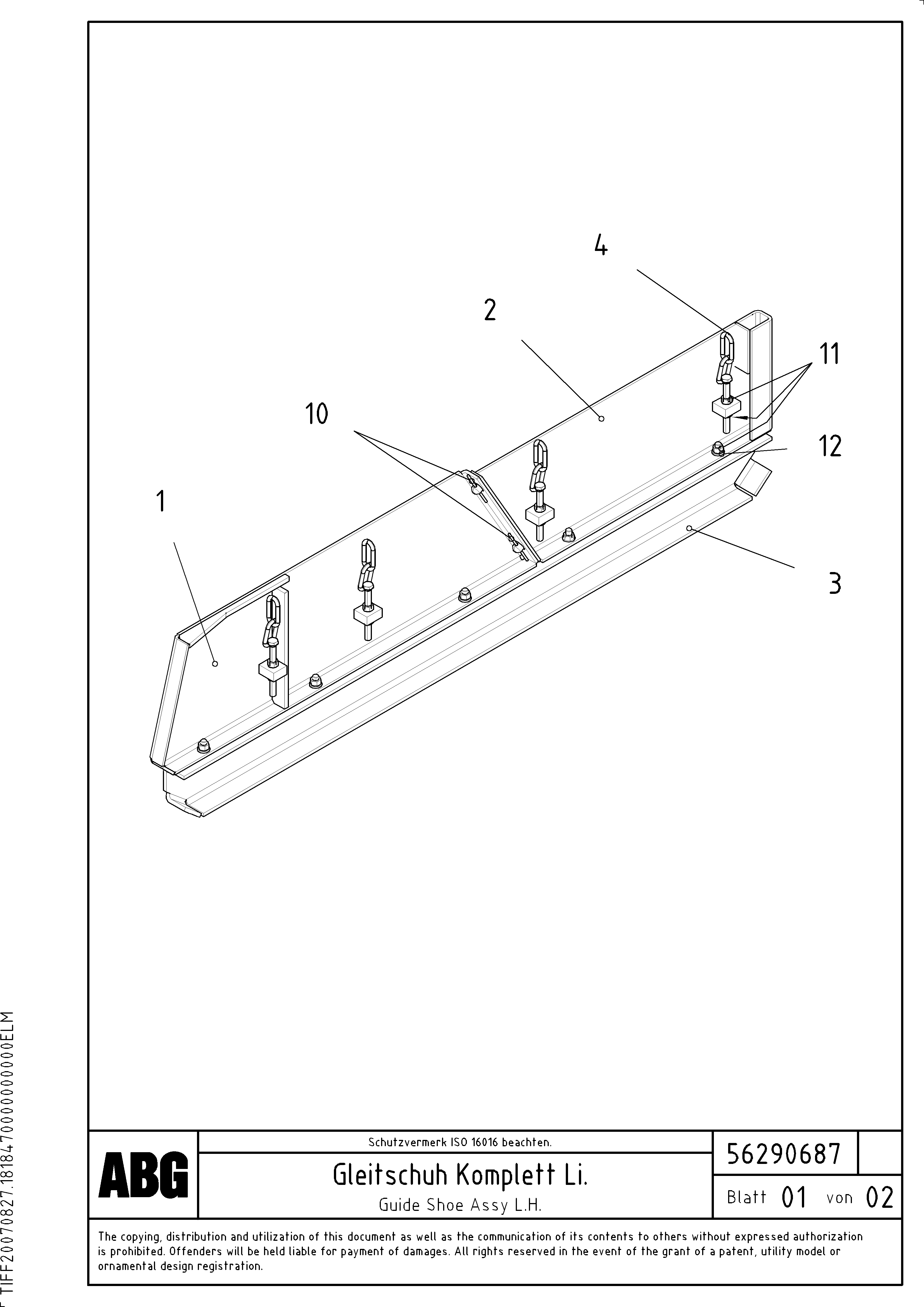 Схема запчастей Volvo ABG7820 - 90089 Guide shoe for lateral limitation VDT 121 ATT. SCREED 2,5 - 9,0 M ABG7820/ABG7820B