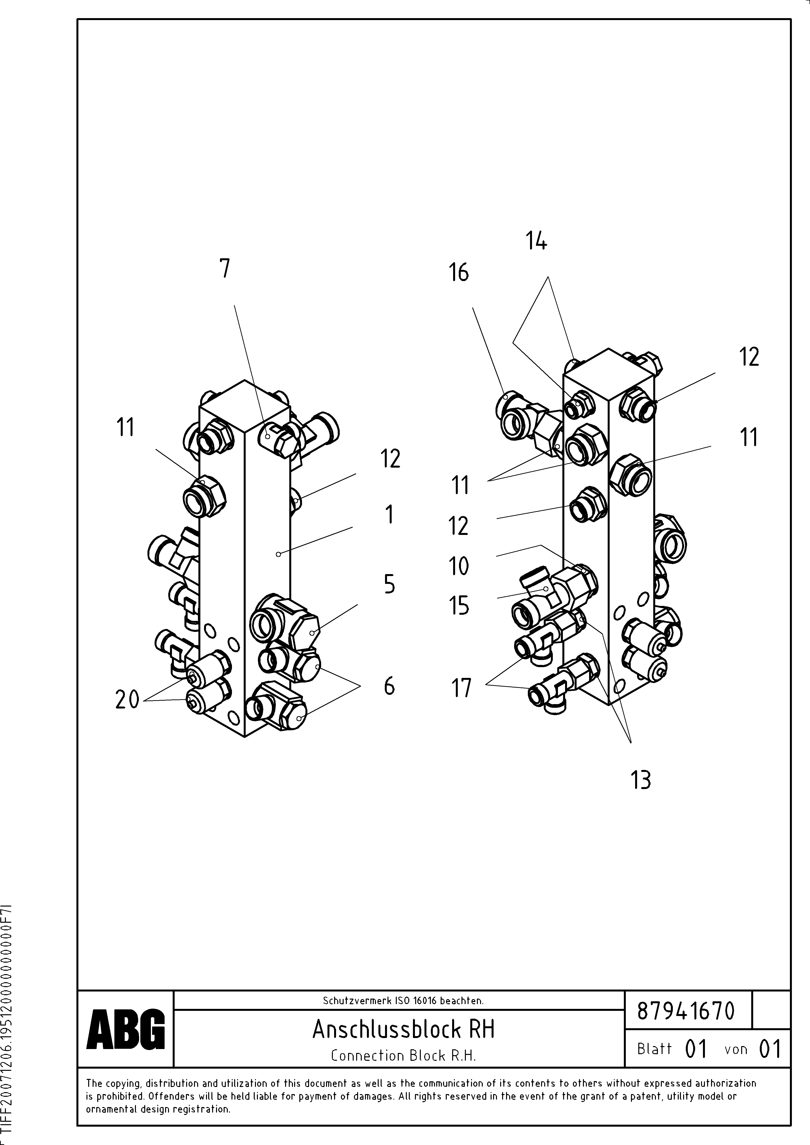 Схема запчастей Volvo ABG7820 - 78196 Connection block on basic screed VDT-V 88 ETC ATT. SCREEDS 3,0 - 9,0M ABG7820, ABG7820B