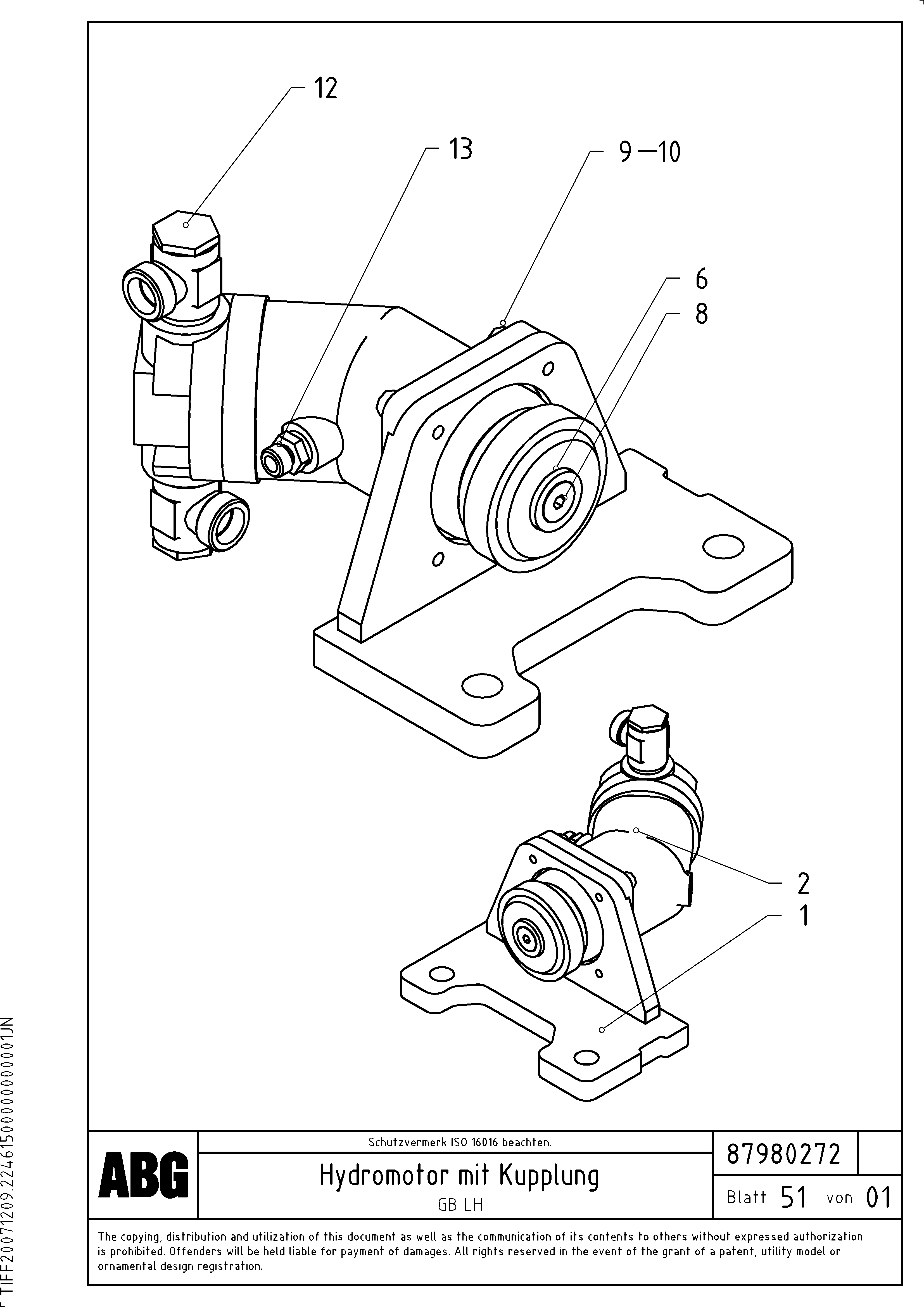 Схема запчастей Volvo ABG7820 - 87949 Hydraulic motor with coupling for tamper on basic screed VDT-V 88 ETC ATT. SCREEDS 3,0 - 9,0M ABG7820, ABG7820B