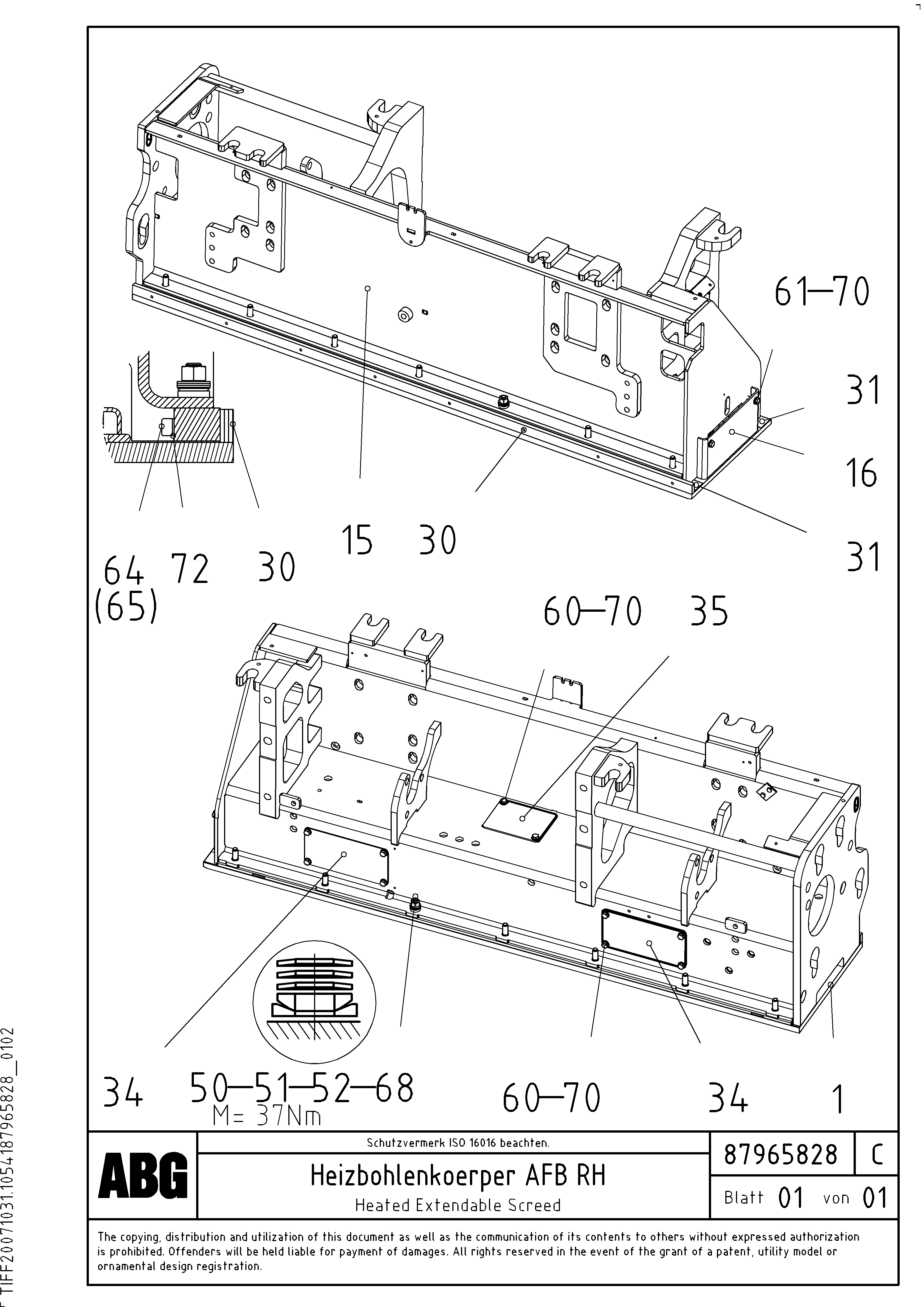 Схема запчастей Volvo ABG7820 - 74967 Heated body for extendable screed VDT-V 88 ETC ATT. SCREEDS 3,0 - 9,0M ABG7820, ABG7820B