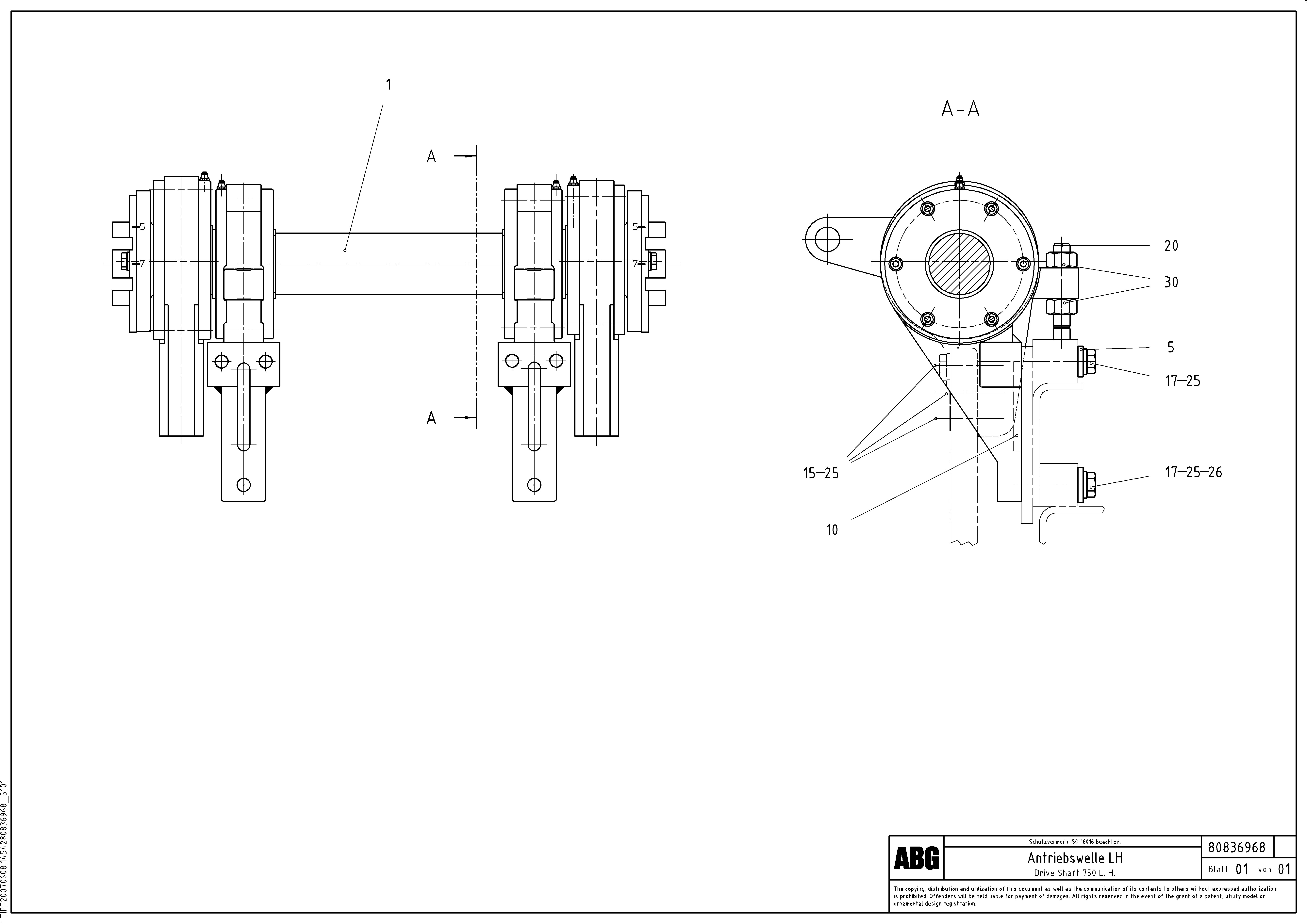 Схема запчастей Volvo ABG7820 - 81106 Drive shaft for extension MB 122 ATT. SCREEDS 2,5 -10,0M ABG7820, ABG7820B