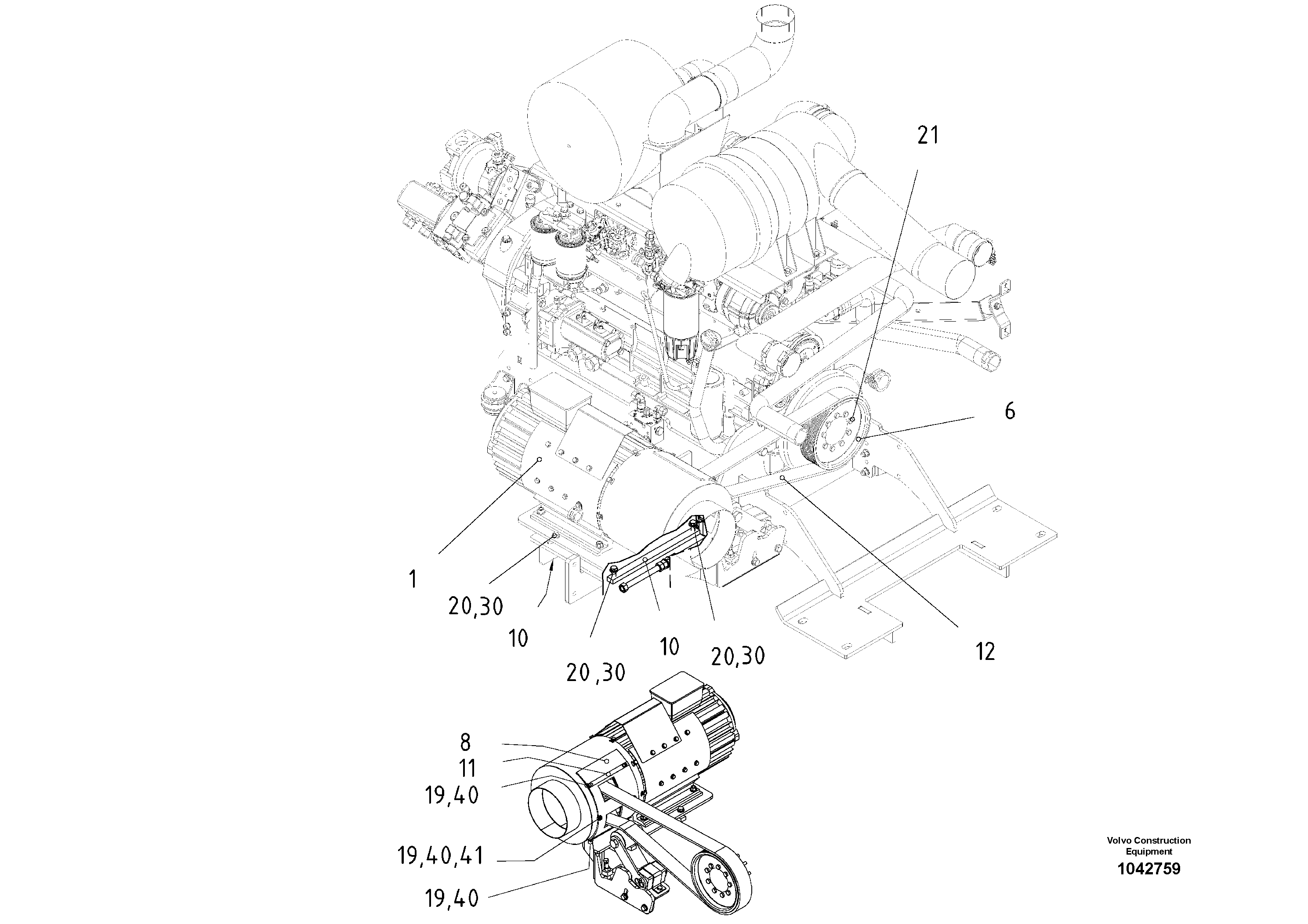 Схема запчастей Volvo ABG7820 - 69153 Alternator-mounting Engine ABG7820/ABG7820B ABG7820 S/N 21064-23058 ABG7820B S/N 23059 -