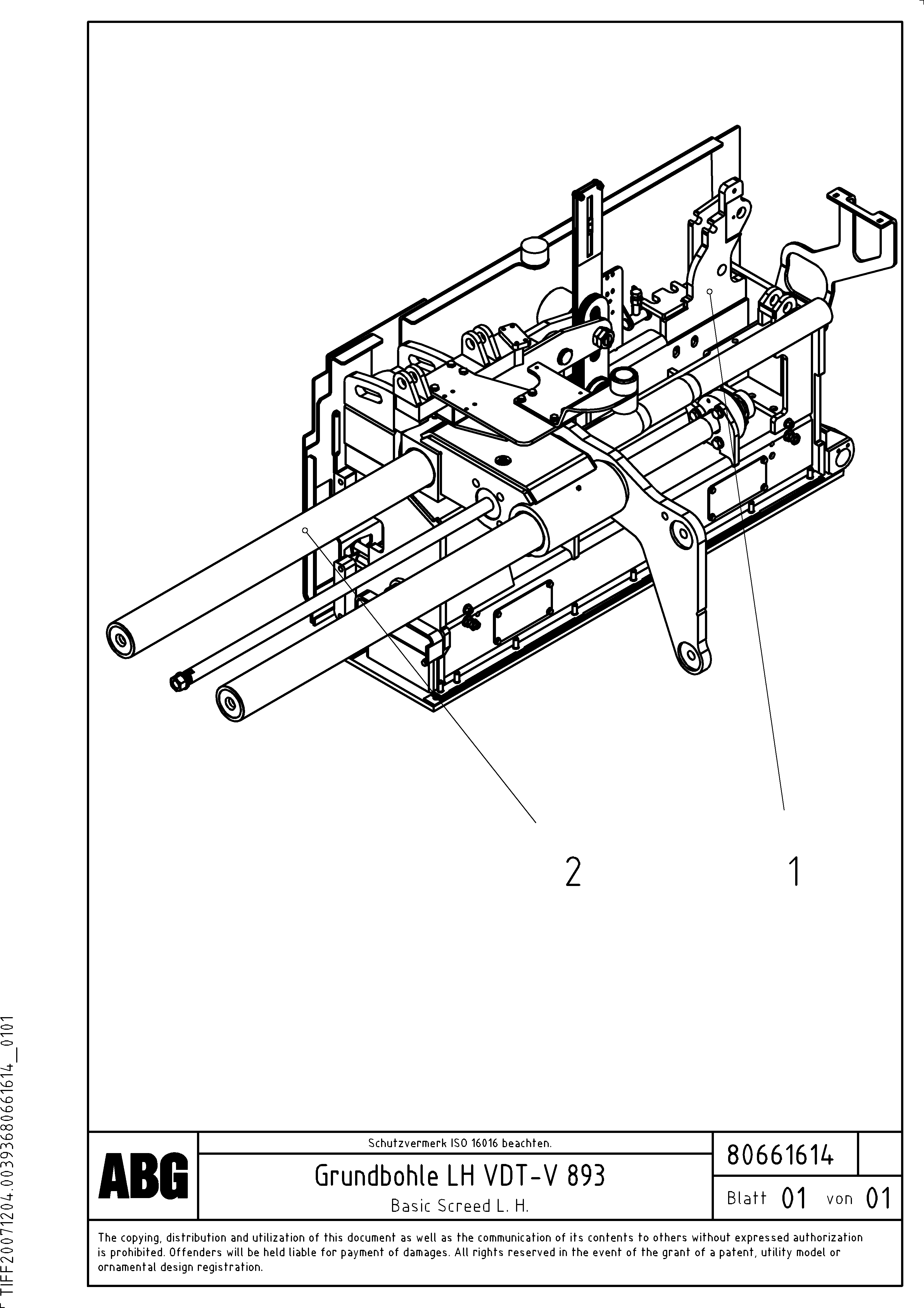 Схема запчастей Volvo ABG7820 - 63020 Basic screed VDT-V 89 ETC ATT. SCREEDS 3,0 - 9,0M ABG7820, ABG7820B