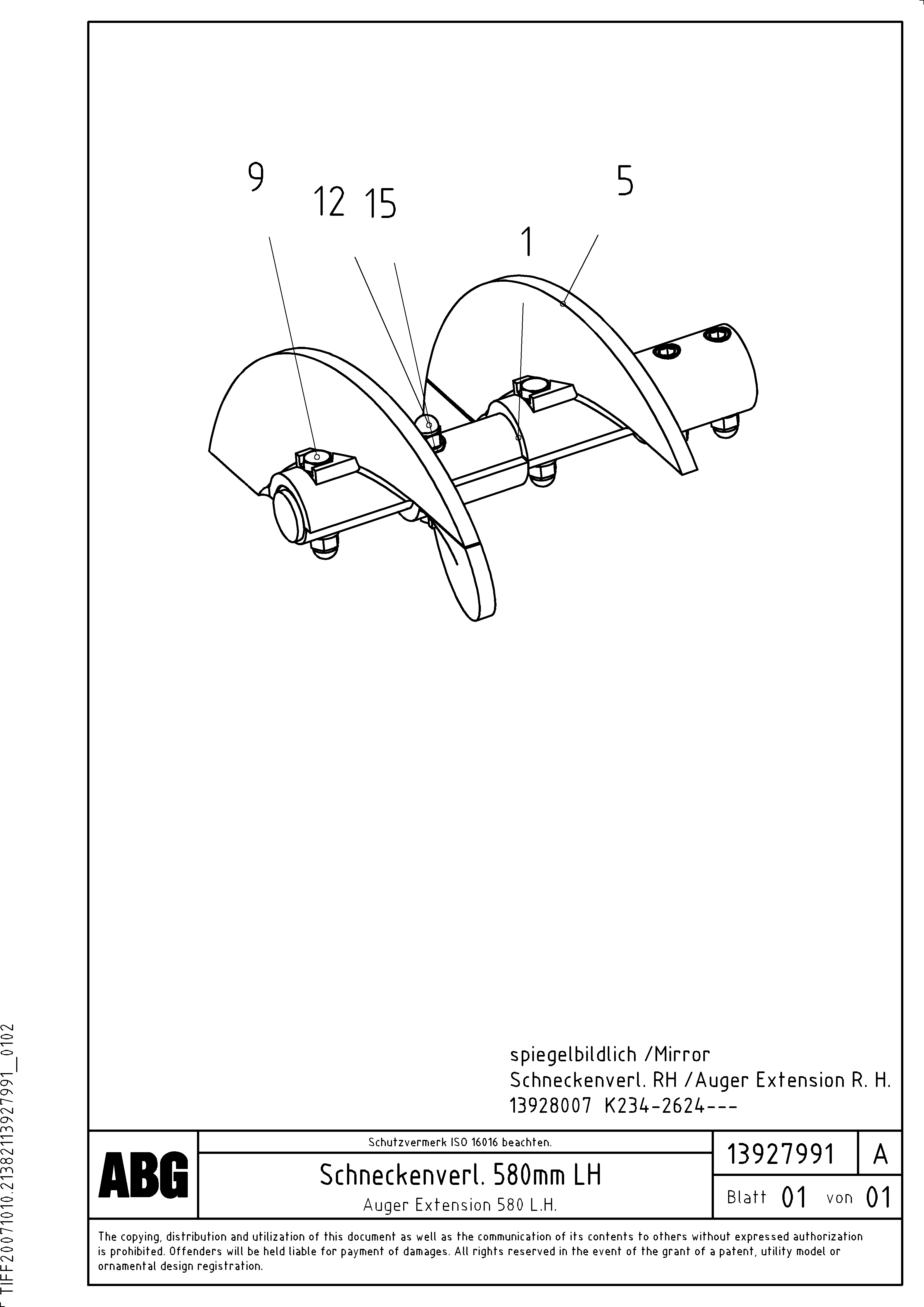 Схема запчастей Volvo ABG7820 - 76727 Auger extension VB 78 GTC ATT. SCREEDS 2,5 - 9,0M ABG5820/6820/7820/7820B