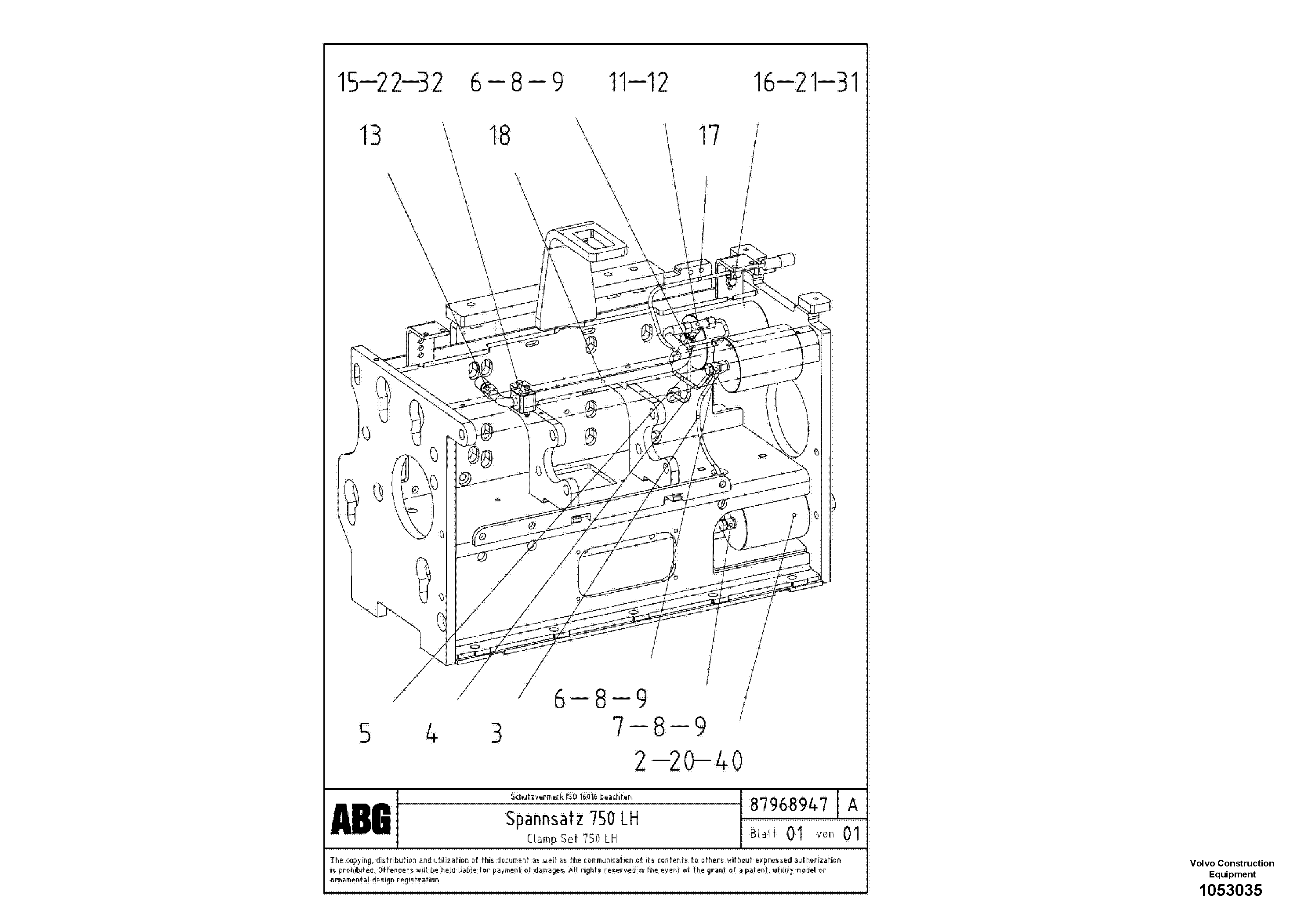 Схема запчастей Volvo ABG7820 - 68689 Clamp set for extension VB 89 ETC ATT. SCREEDS 3,0 - 9,0M ABG7820, ABG7820B