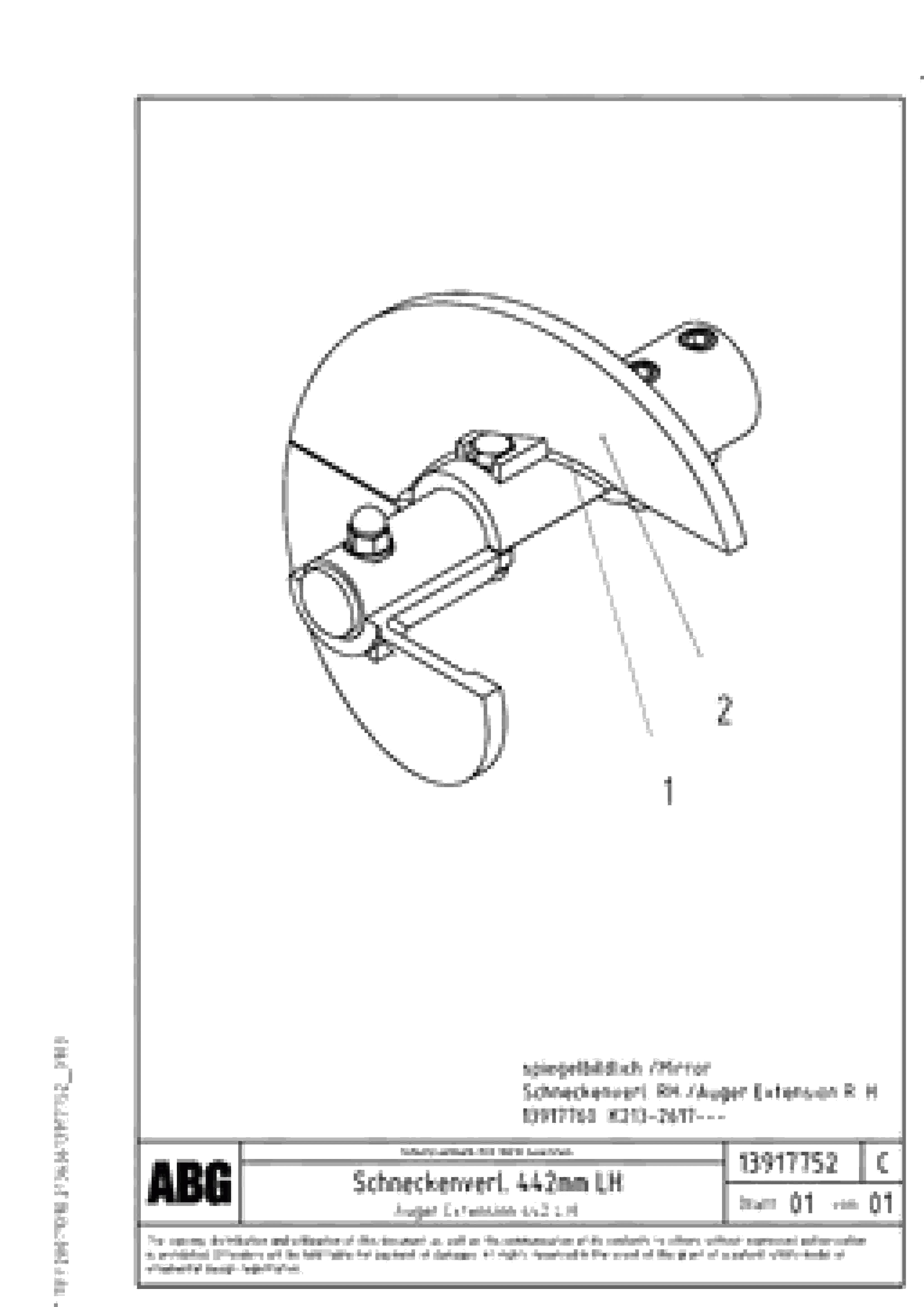Схема запчастей Volvo ABG7820 - 32044 Auger extension 442 VDT-V 78 GTC ATT. SCREEDS 2,5 - 9,0M ABG6820,ABG7820,ABG7820B