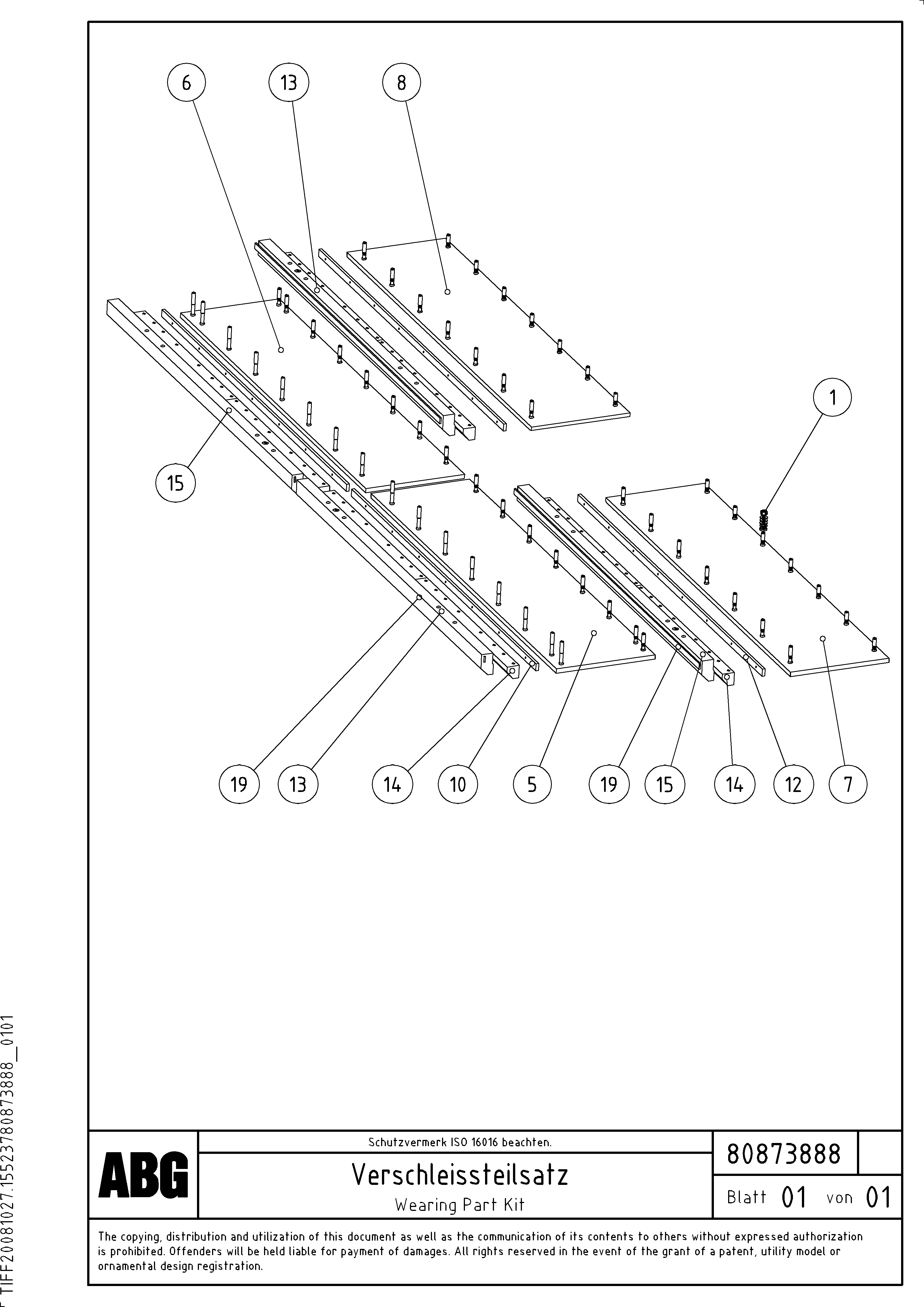 Схема запчастей Volvo ABG7820 - 74915 Wearing part kit for basic screed VDT-V 88 GTC ATT. SCREEDS 3,0 - 9,0M ABG7820/ABG780B