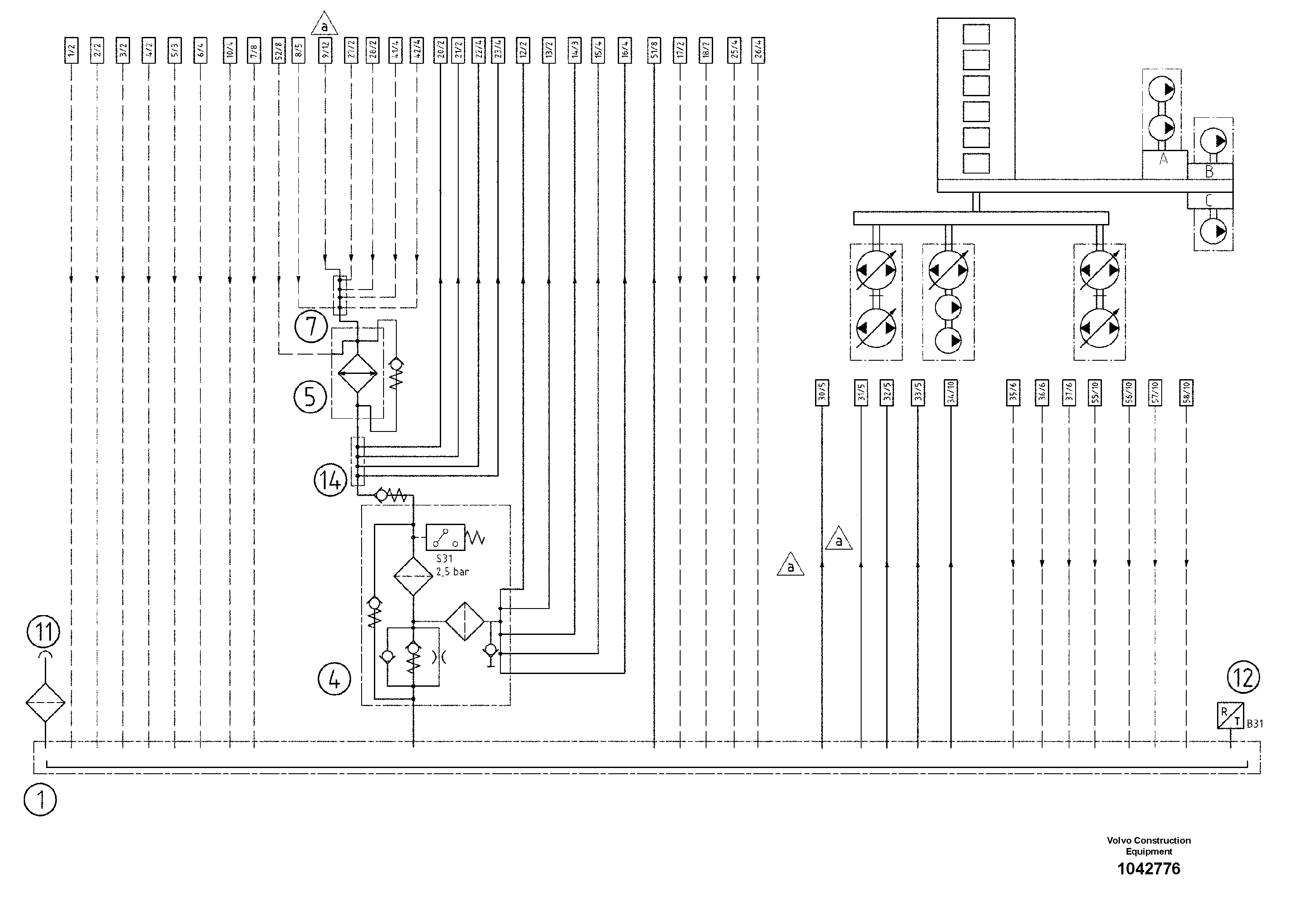 Схема запчастей Volvo ABG8820 - 47718 Hydraulic diagram ABG8820/ABG8820B ABG8820 S/N 21098-23354 ABG8820B S/N 23355-